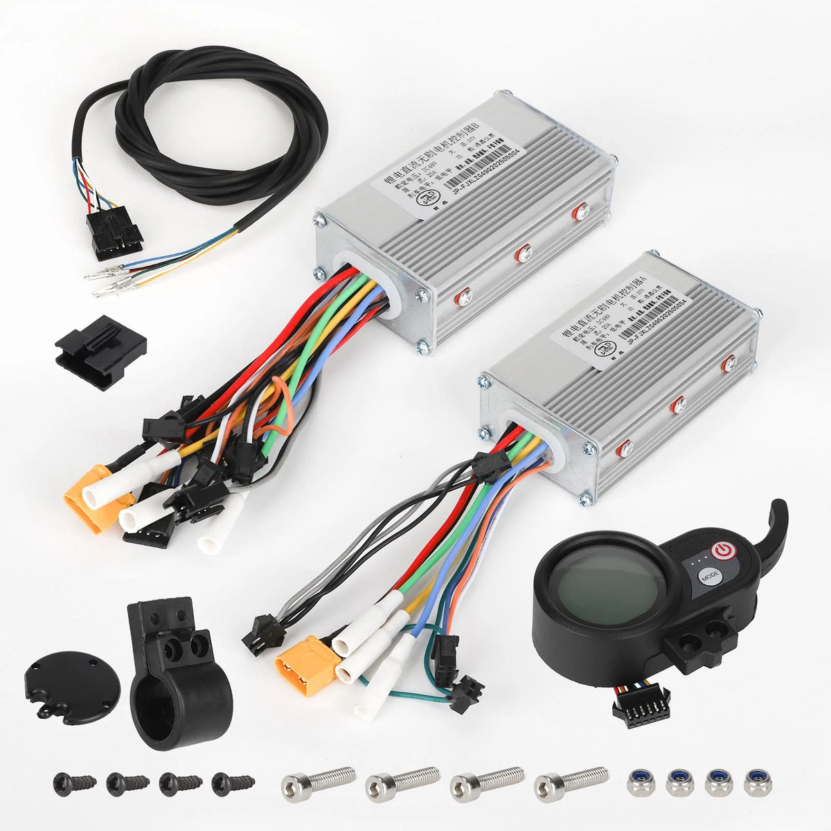 Kit complet comprenant deux contrôleurs JP 48V 25A, un afficheur LCD avec gâchette d'accélération, câbles et visserie
