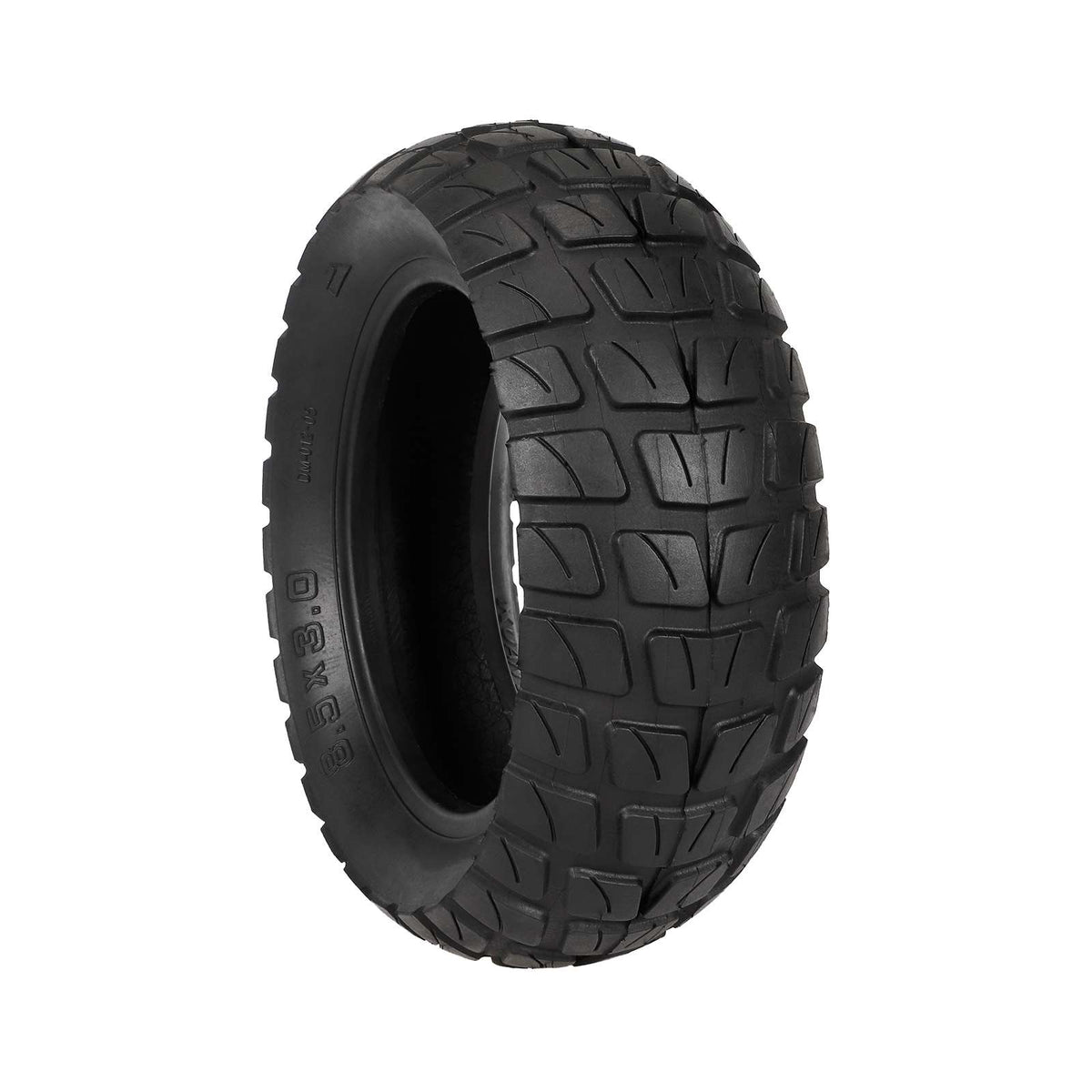 Pneu tout-terrain 8,5 pouces noir pour trottinette électrique vu de trois-quarts
