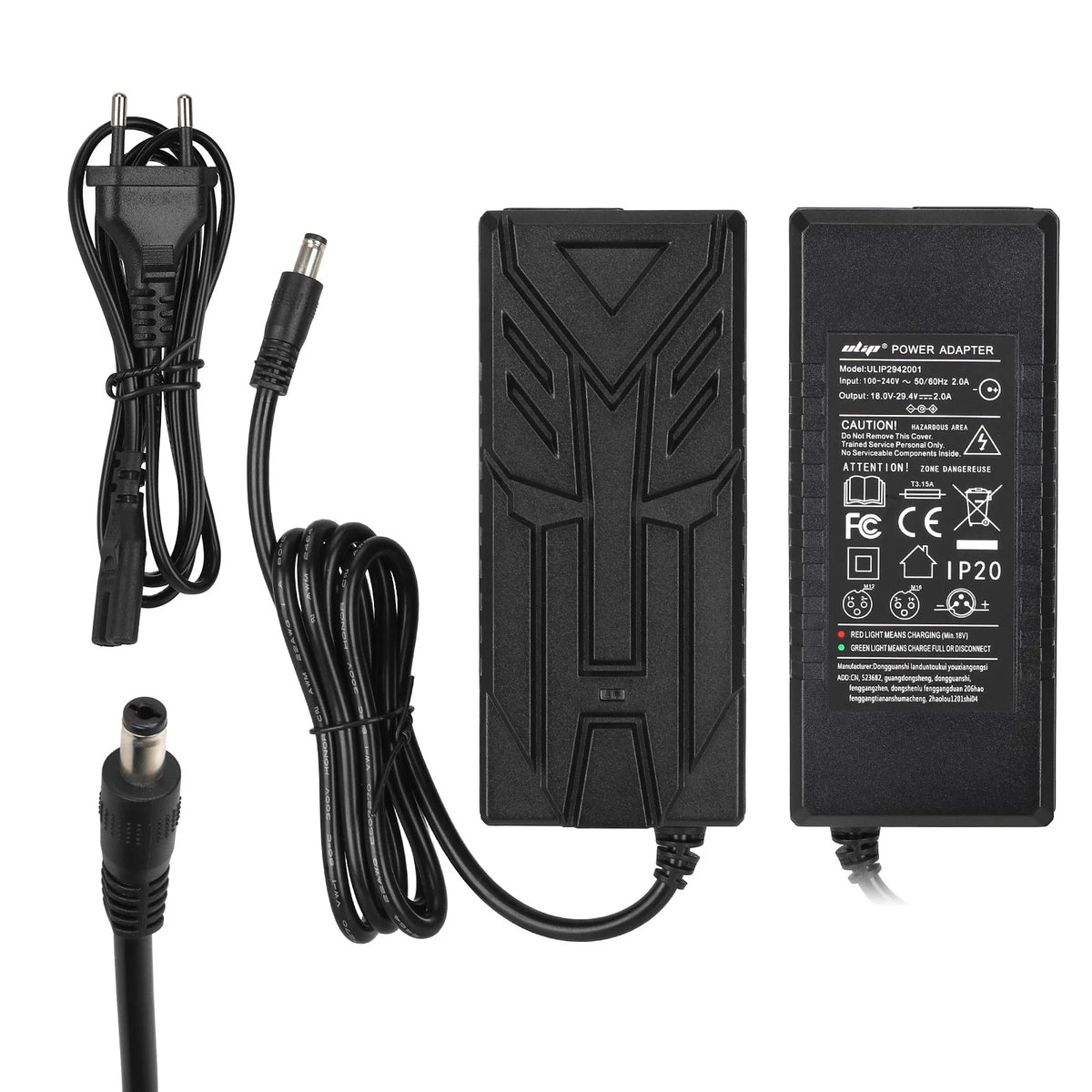 Chargeur 29,4V 2A noir avec embout DC 2,1 mm et câble d'alimentation secteur