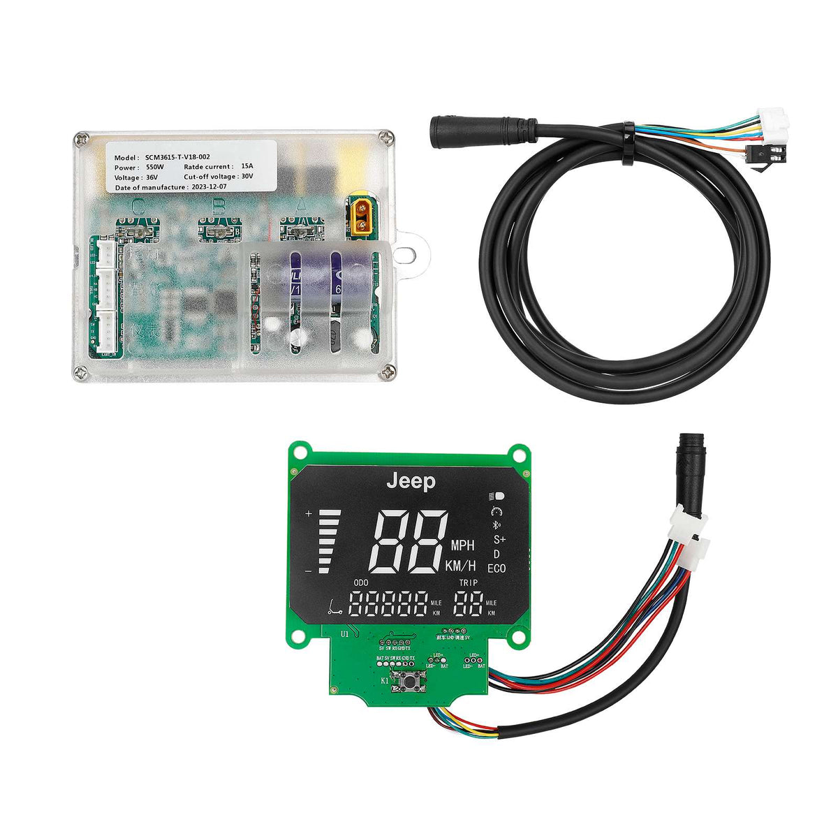 Kit complet comprenant un afficheur, un contrôleur 36V 550W et son câble de connexion pour trottinette électrique