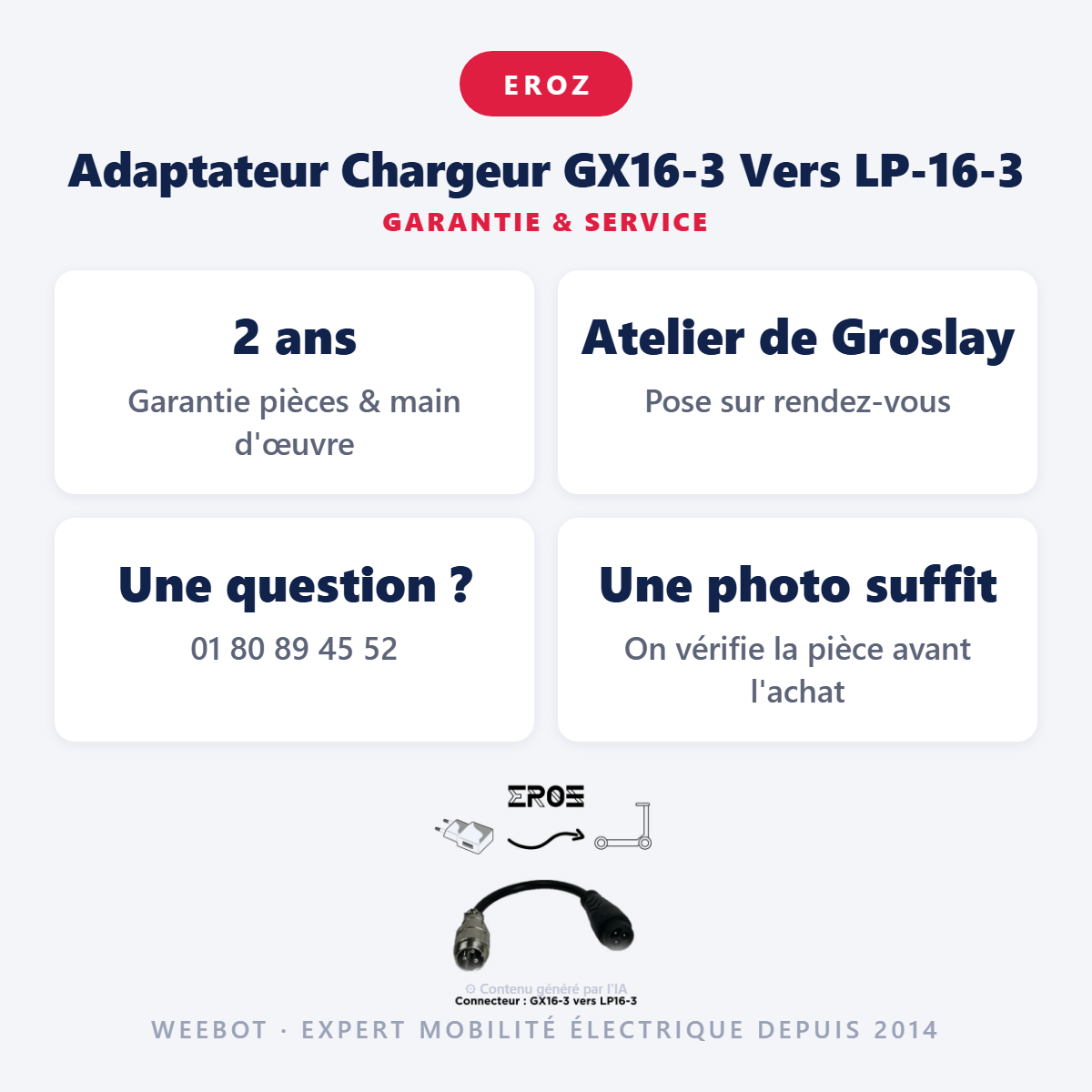 Adaptateur Chargeur GX16-3 Vers LP-16-3 : garantie 2 ans et service après-vente