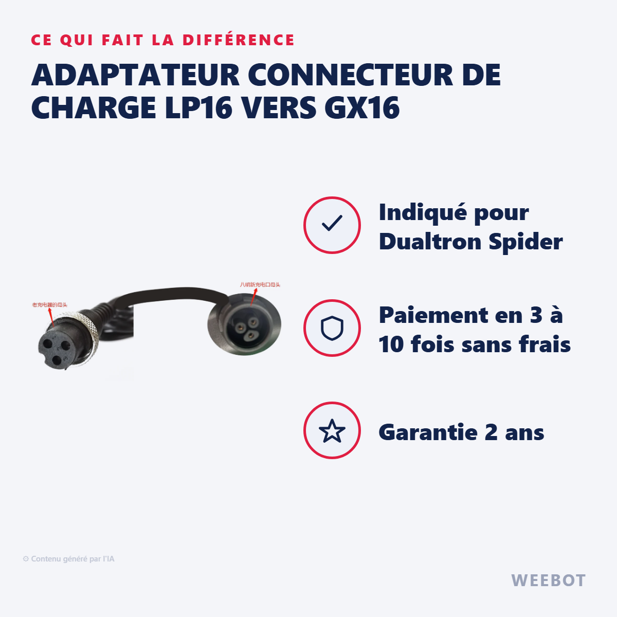 Adaptateur Connecteur de Charge LP16 vers GX16 : les points forts