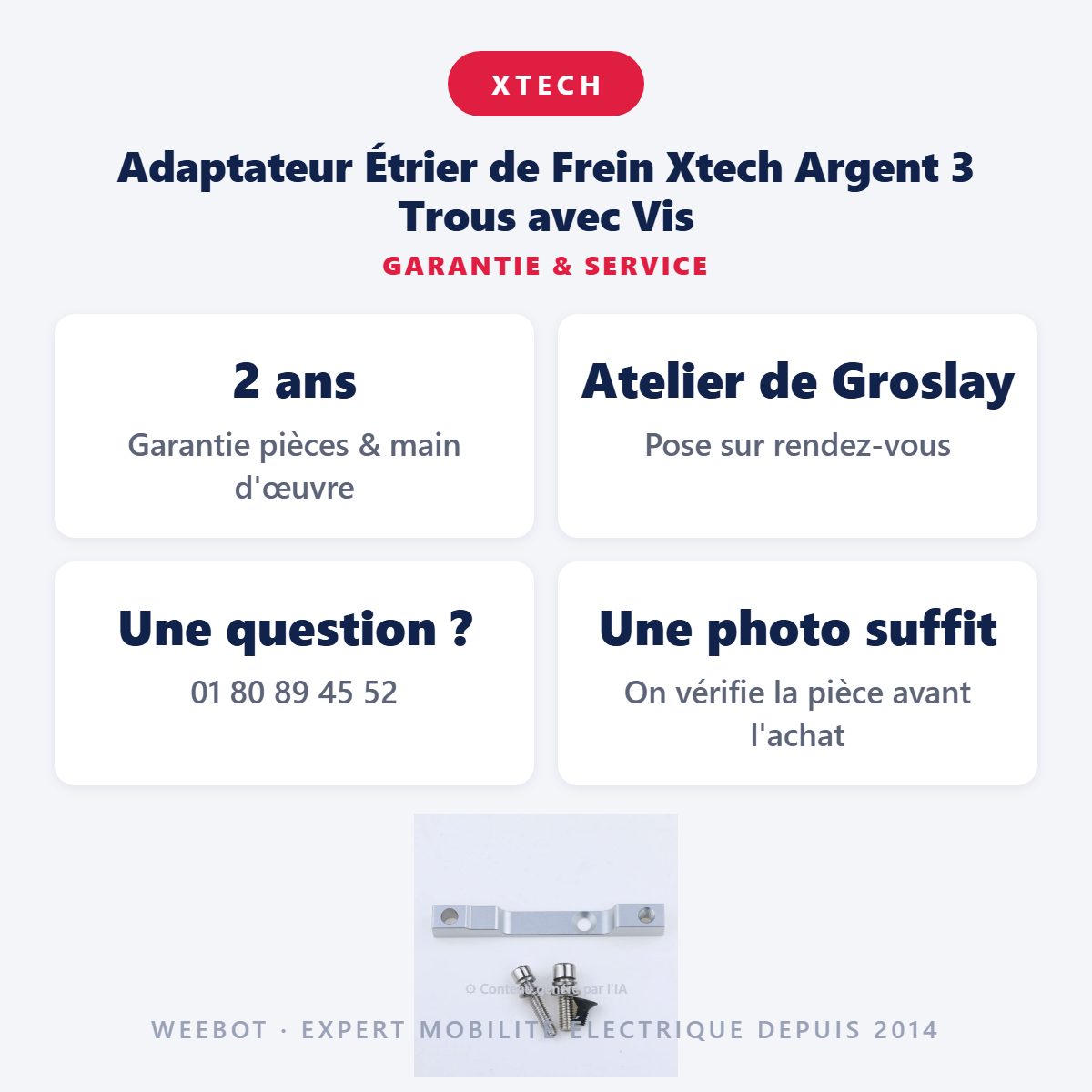 Adaptateur Étrier de Frein Xtech Argent 3 Trous avec Vis : garantie 2 ans et service après-vente