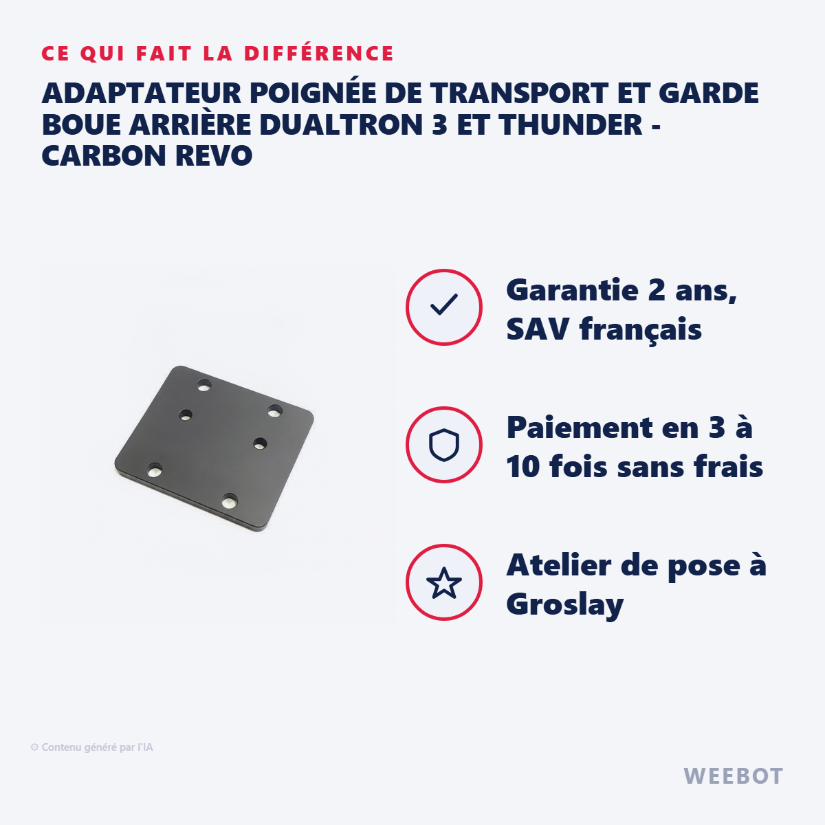 Adaptateur Poignée de Transport et Garde Boue Arrière Dualtron 3 et Thunder - Carbon Revo : les points forts