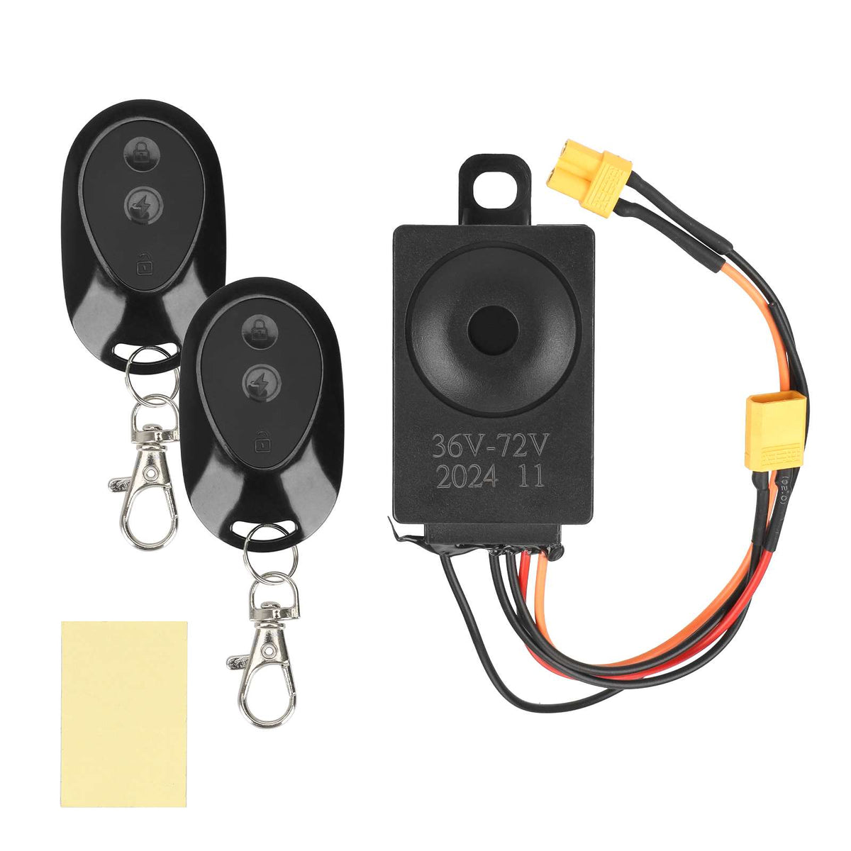 Alarme antivol noire 36V-72V avec connecteur XT30 et deux télécommandes