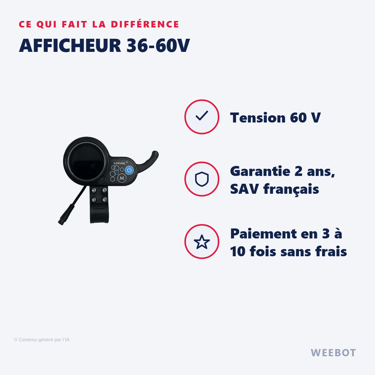 Afficheur 36-60V Pour Trottinette Électrique Liviae - Weebot