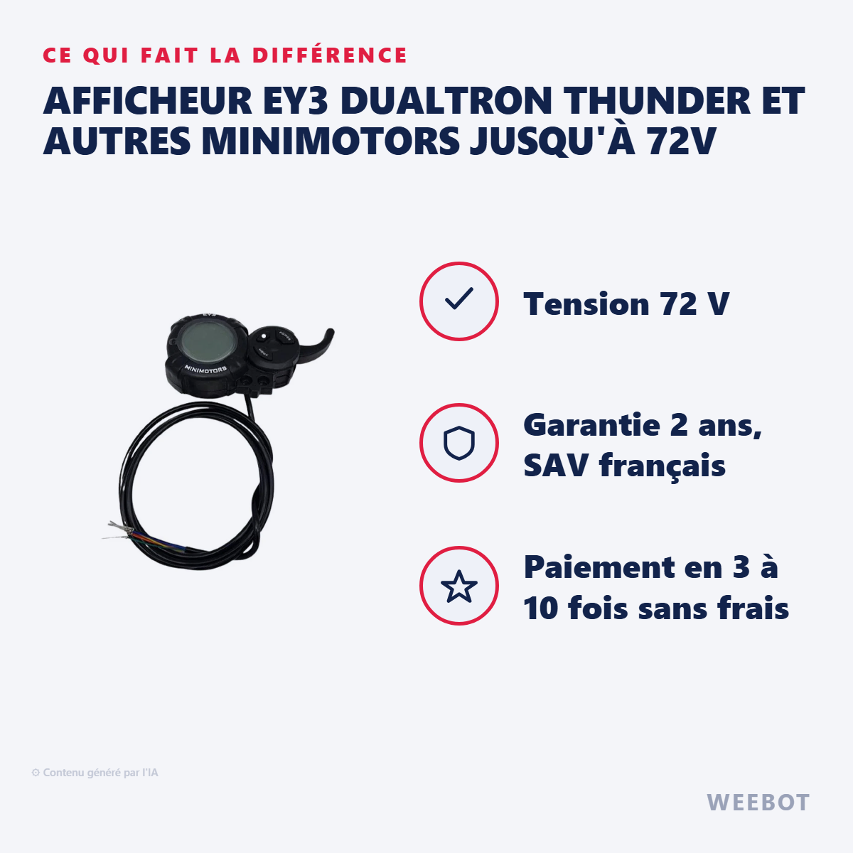Afficheur EY3 Dualtron Thunder et autres Minimotors jusqu'à 72V : les points forts