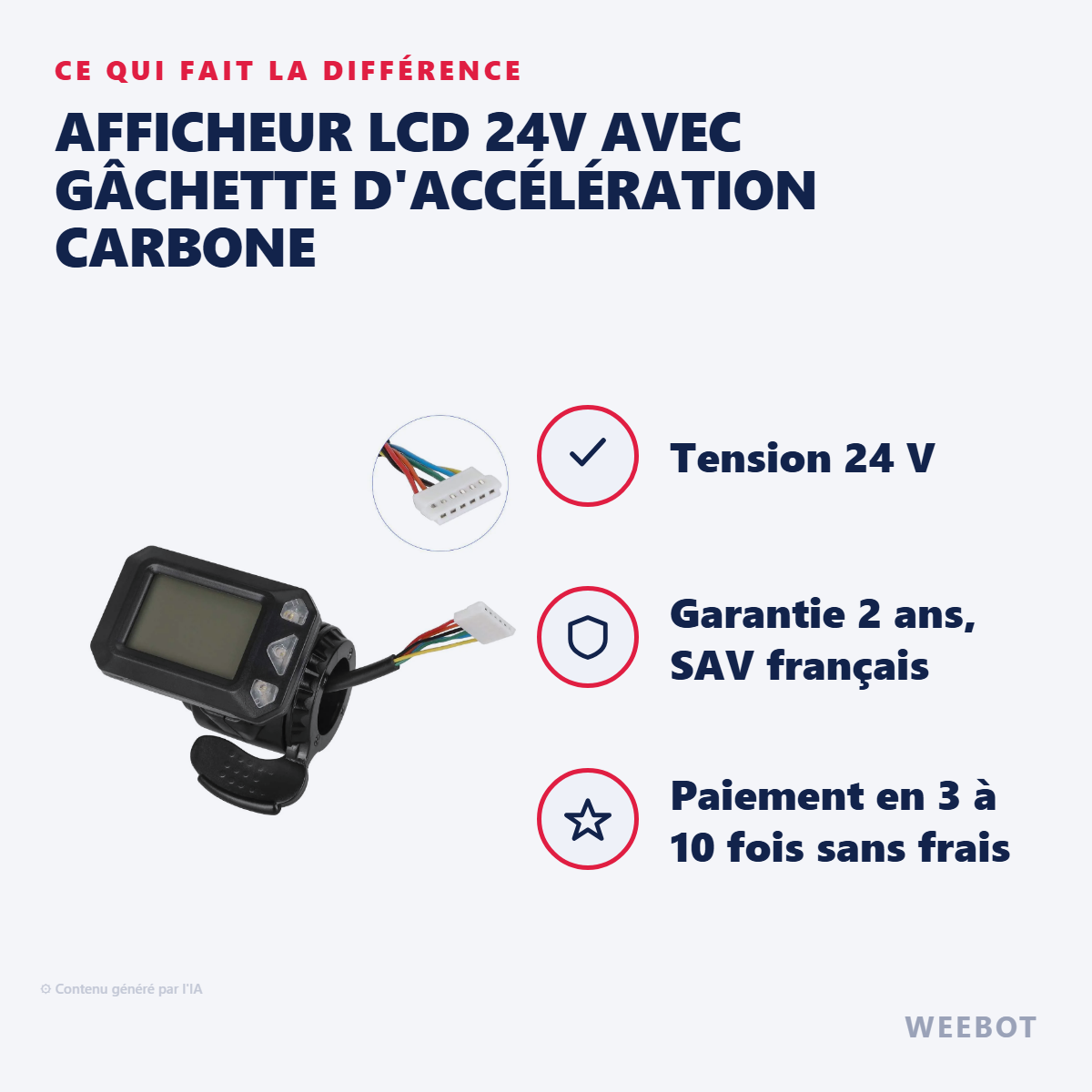 Afficheur LCD 24V avec Gâchette d'Accélération Carbone : les points forts