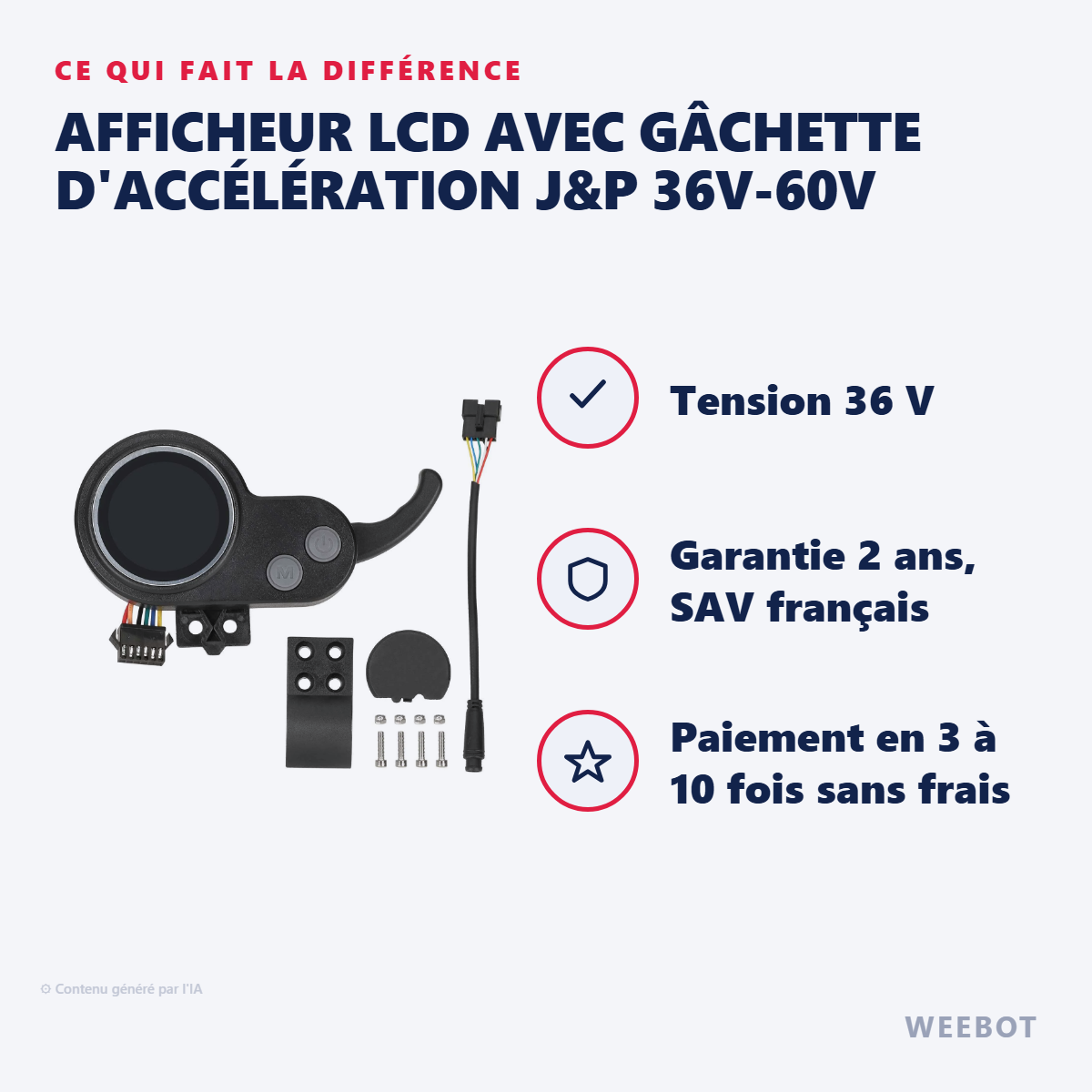 Afficheur LCD avec Gâchette d'Accélération J&P 36V-60V : les points forts