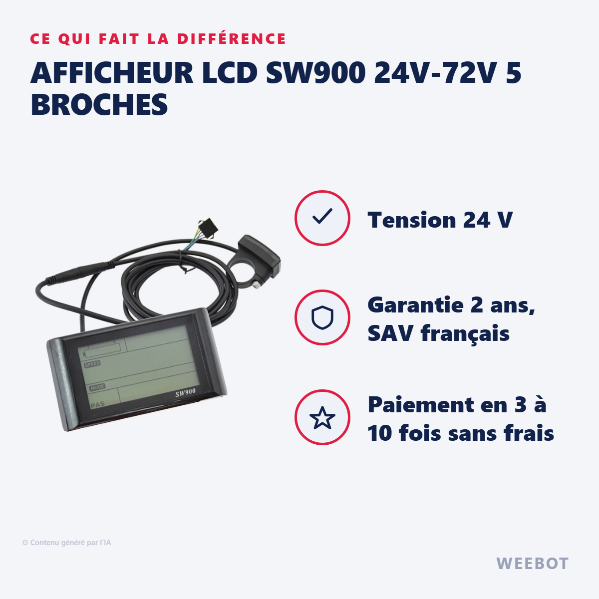 Afficheur LCD SW900 24V-72V 5 Broches : les points forts
