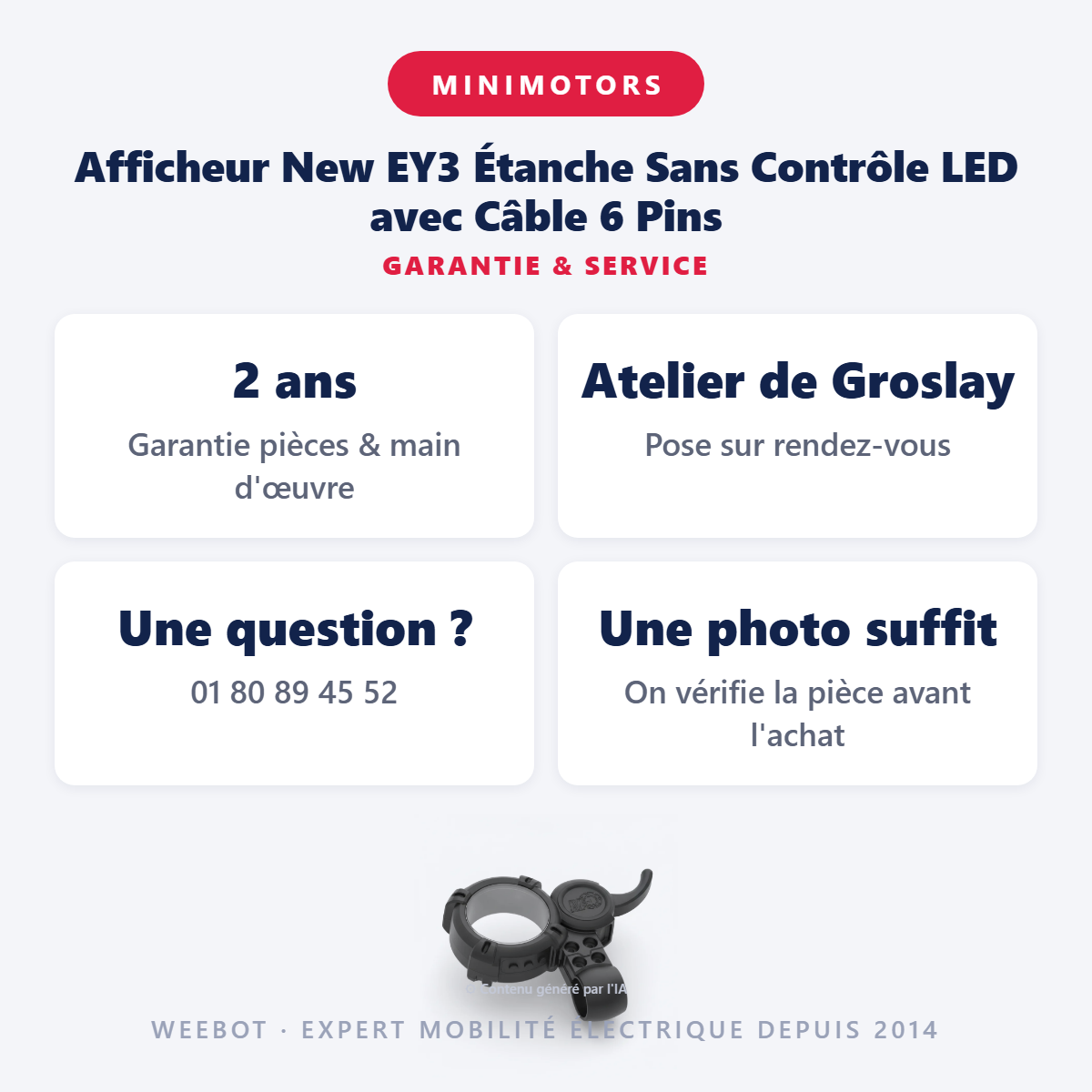 Afficheur New EY3 Étanche Sans Contrôle LED avec Câble 6 Pins : garantie 2 ans et service après-vente