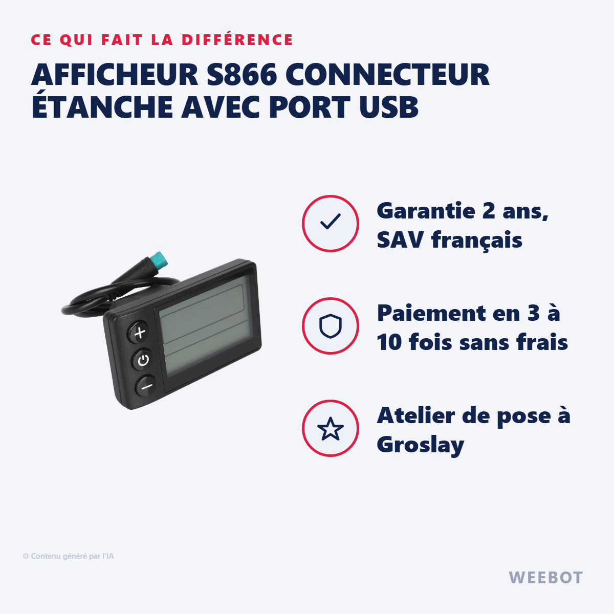 Afficheur S866 Connecteur Étanche avec Port USB : les points forts