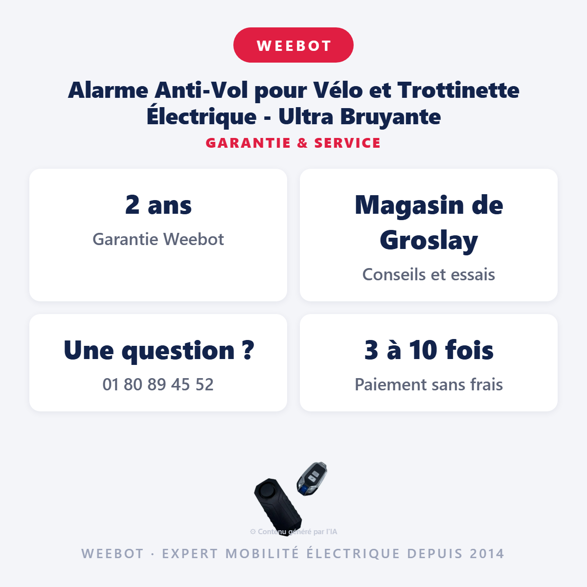 Alarme Anti-Vol pour Vélo et Trottinette Électrique - Ultra Bruyante : garantie 2 ans et service après-vente