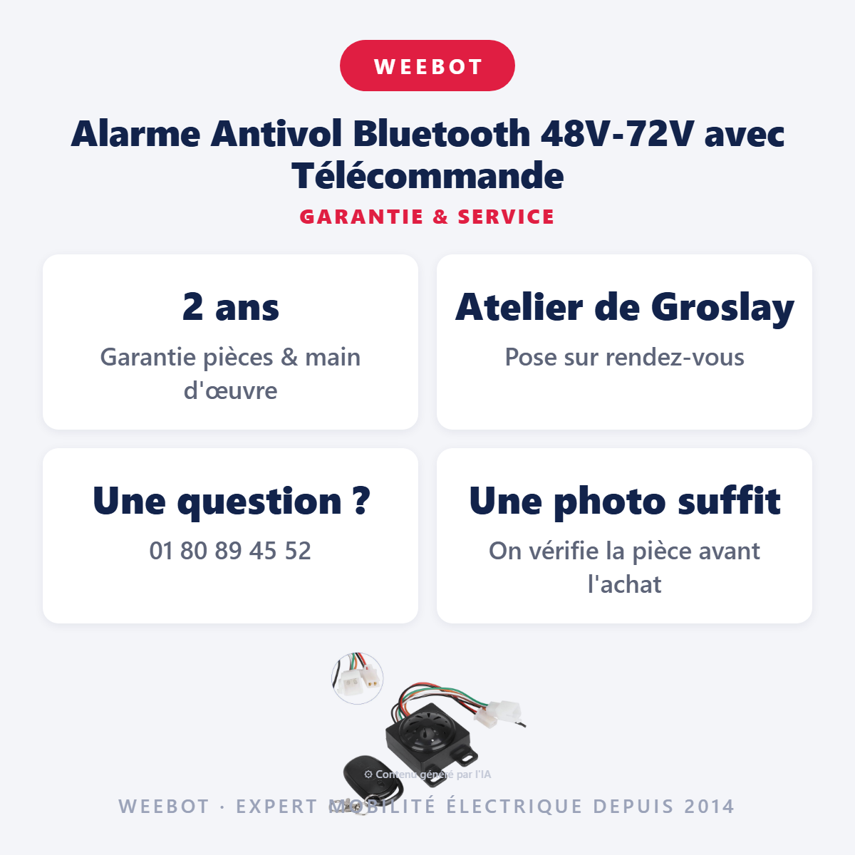 Alarme Antivol Bluetooth 48V-72V avec Télécommande : garantie 2 ans et service après-vente