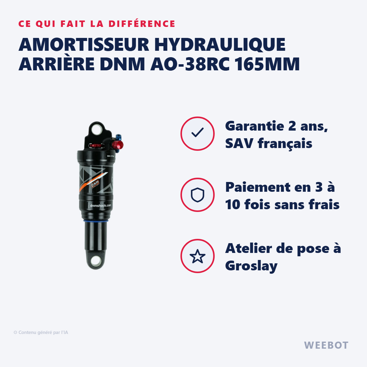 Amortisseur Hydraulique Arrière DNM AO-38RC 165mm : les points forts