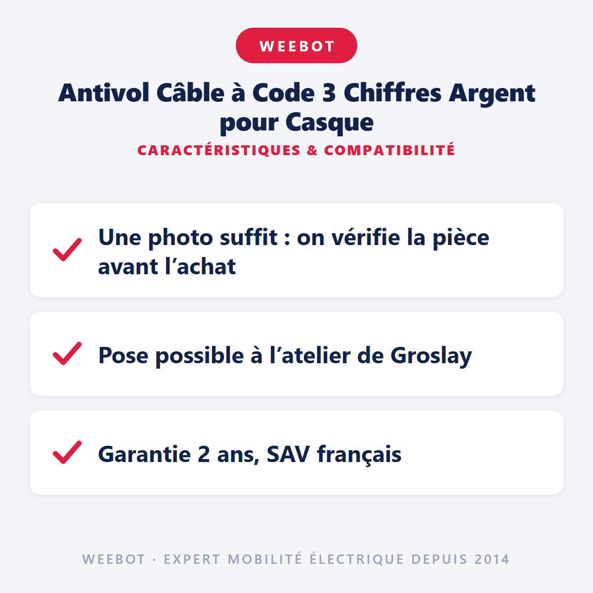 Antivol Câble à Code 3 Chiffres Argent pour Casque : caractéristiques et compatibilité