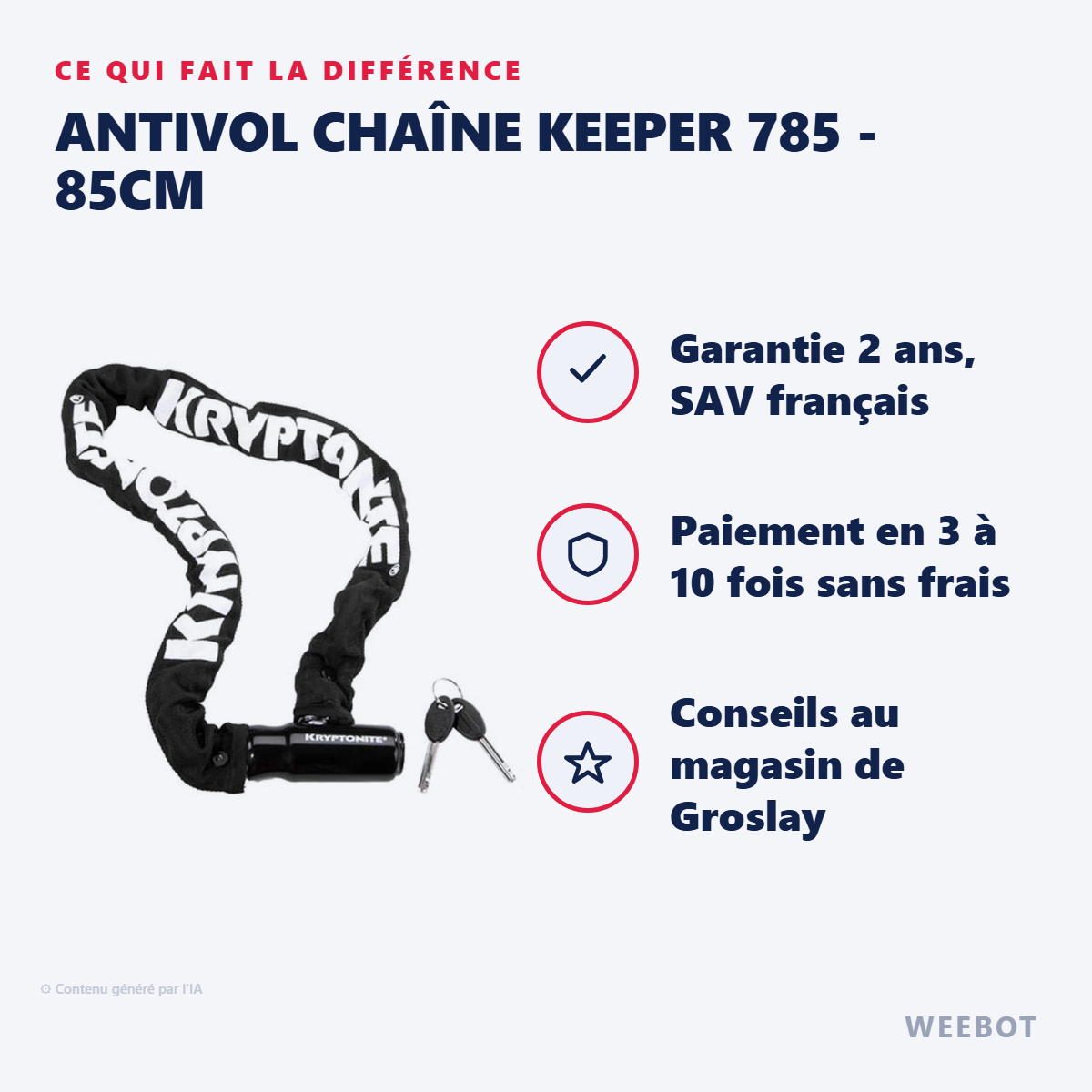 Antivol Chaîne Keeper 785 - 85cm : les points forts