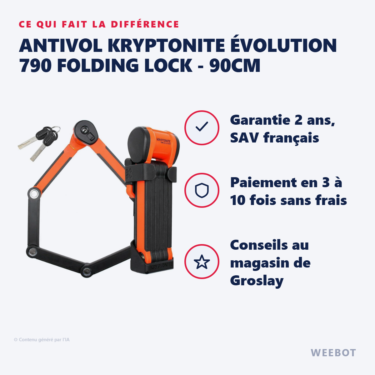 Antivol Kryptonite Évolution 790 Folding Lock - 90cm : les points forts