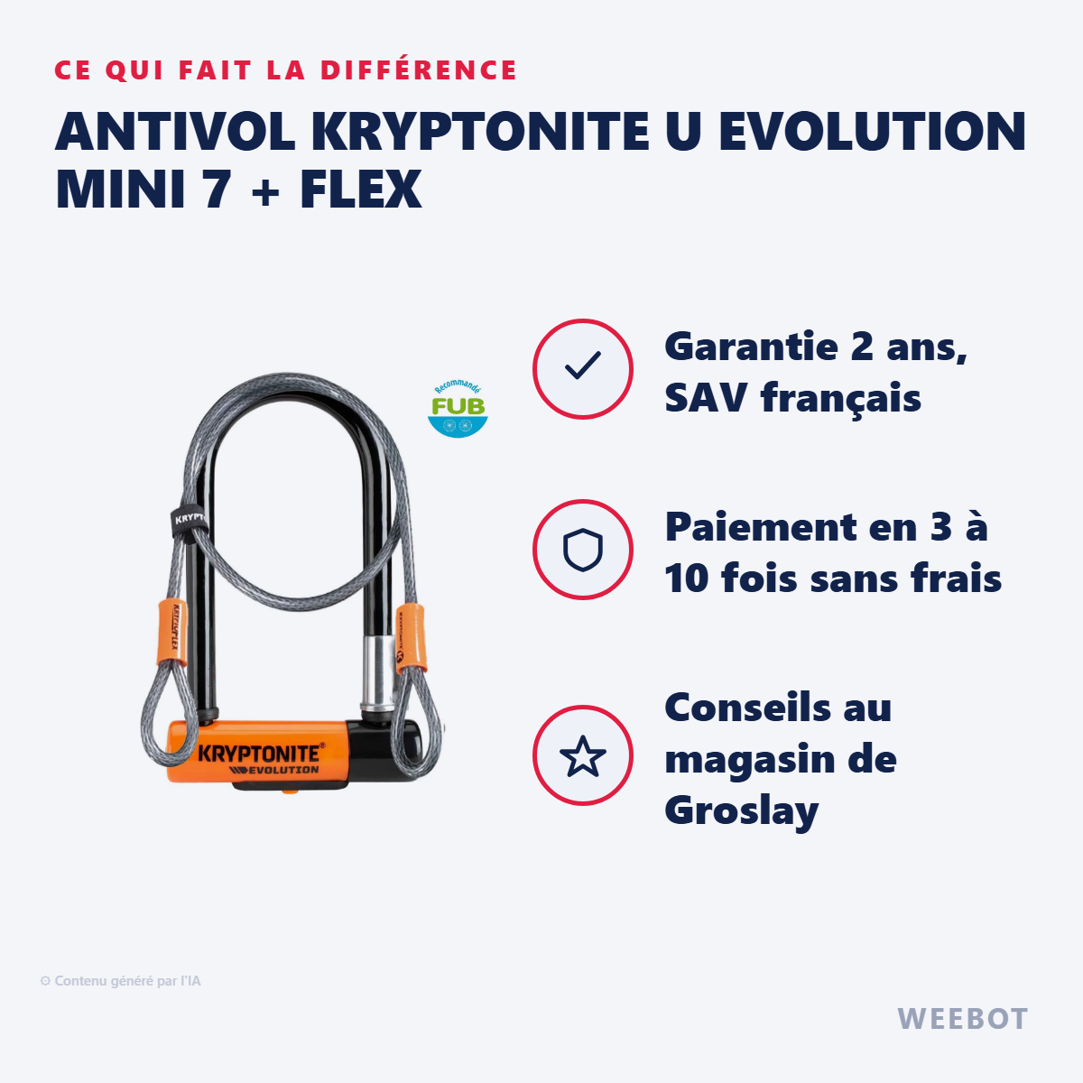 Antivol Kryptonite U Evolution Mini 7 + Flex : les points forts