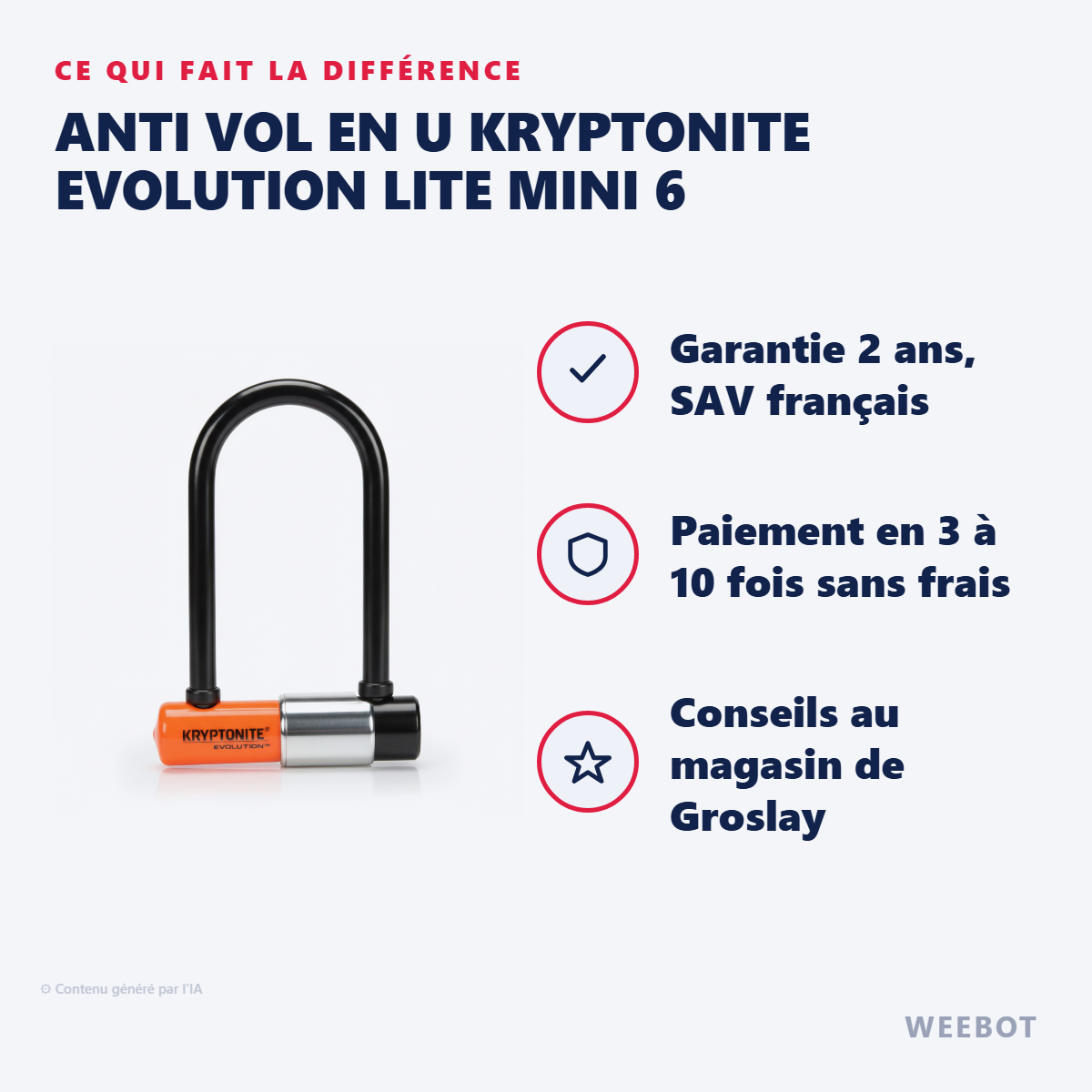 Anti Vol en U Kryptonite Evolution Lite Mini 6 : les points forts