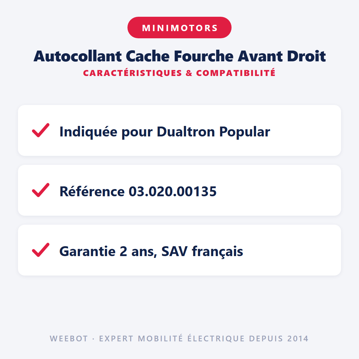 Autocollant Cache Fourche Avant Droit : caractéristiques et compatibilité