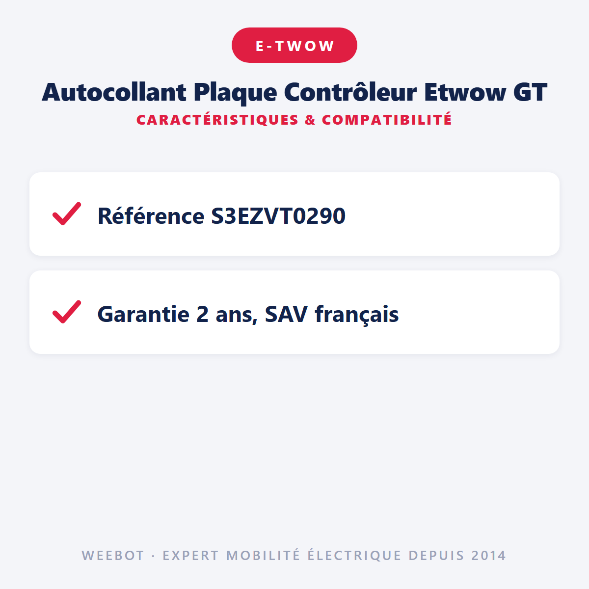 Autocollant Plaque Contrôleur Etwow GT : caractéristiques et compatibilité