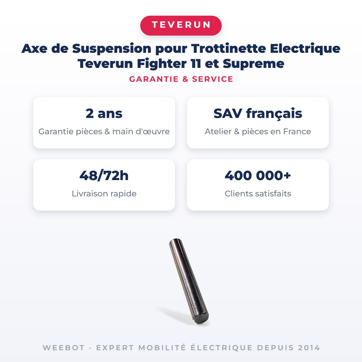 Axe de Suspension pour Trottinette Electrique Teverun Fighter 11 et Supreme — garantie 2 ans pièces et main d'œuvre