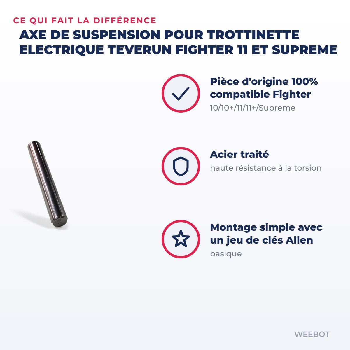 Axe de Suspension pour Trottinette Electrique Teverun Fighter 11 et Supreme — points forts