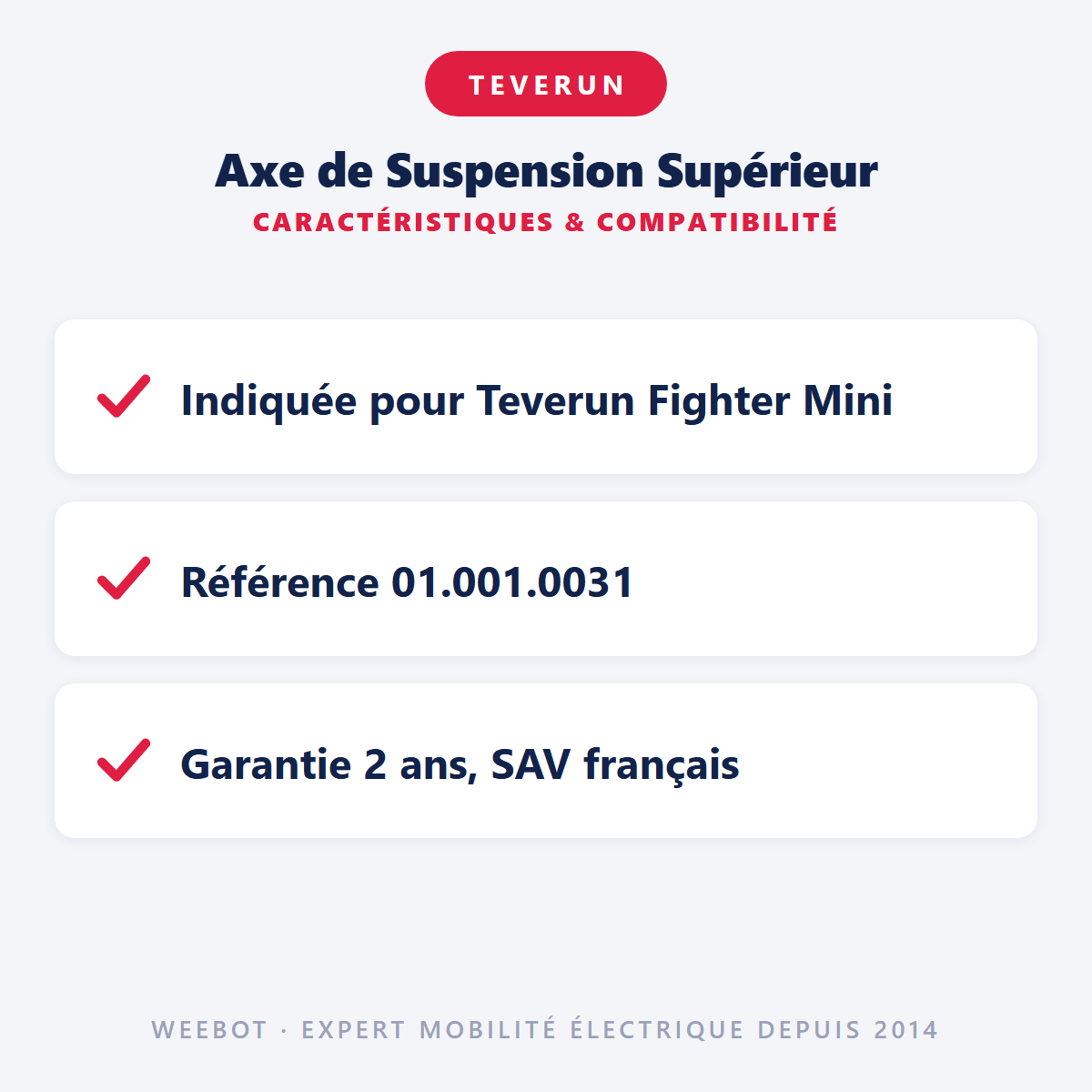 Axe de Suspension Supérieur pour Trottinette Electrique Fighter Mini - Teverun - Weebot