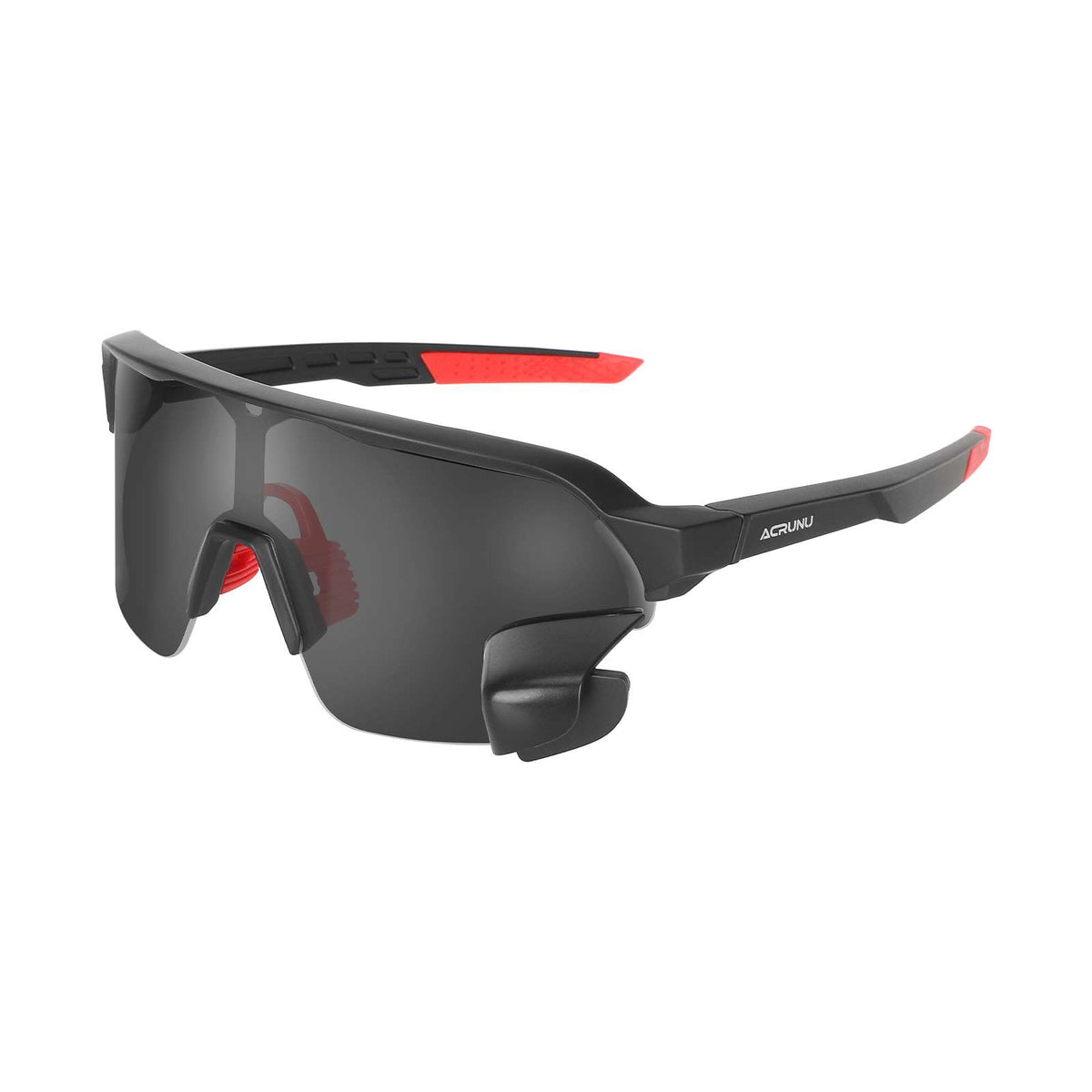 Lunettes de soleil de cyclisme noires et rouges avec un petit rétroviseur intégré