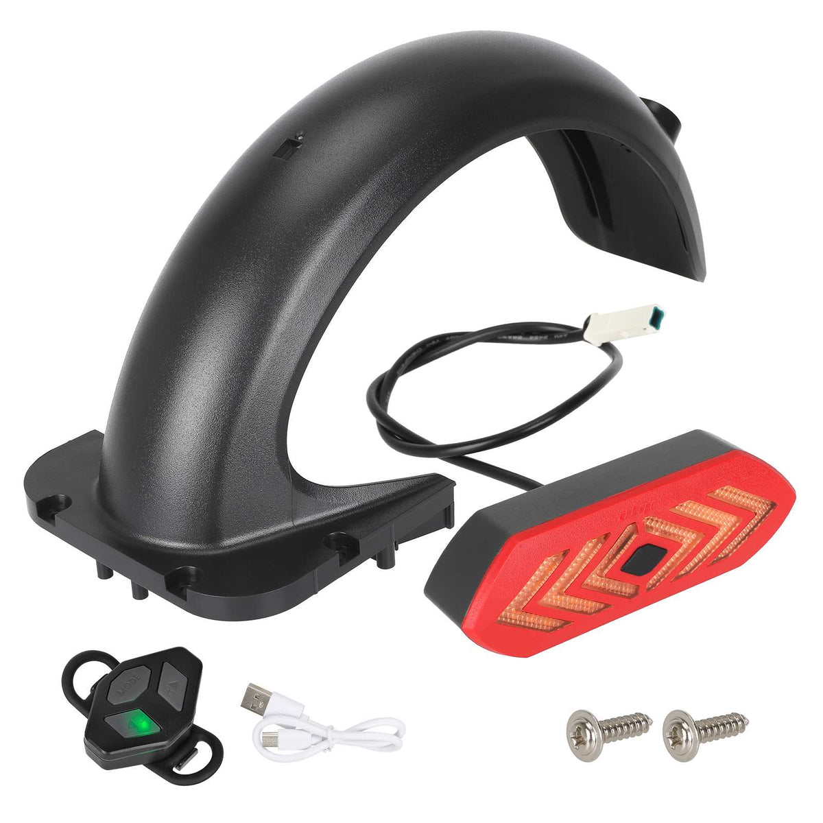 Garde-boue arrière noir avec feu arrière clignotant rouge et télécommande sans fil