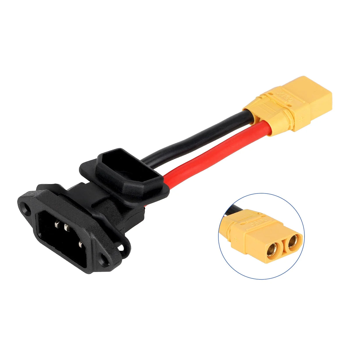 Câble adaptateur de charge avec connecteur XT90 jaune femelle et prise C14 3 broches noire