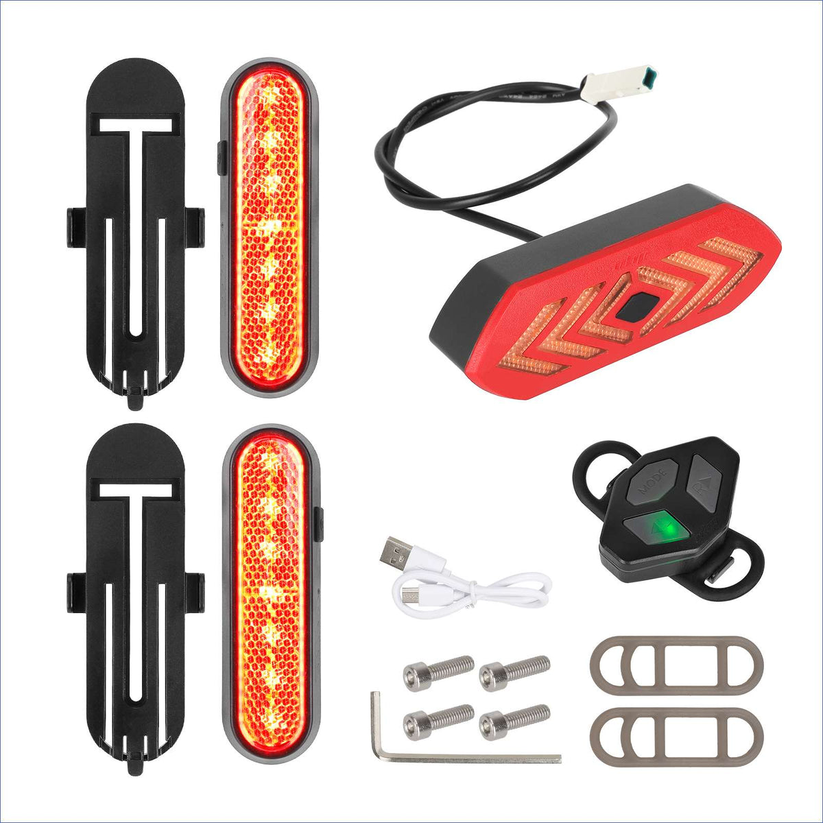 Kit Clignotants et Feu Arrière Rechargeables USB avec Télécommande Sans Fil Rouge