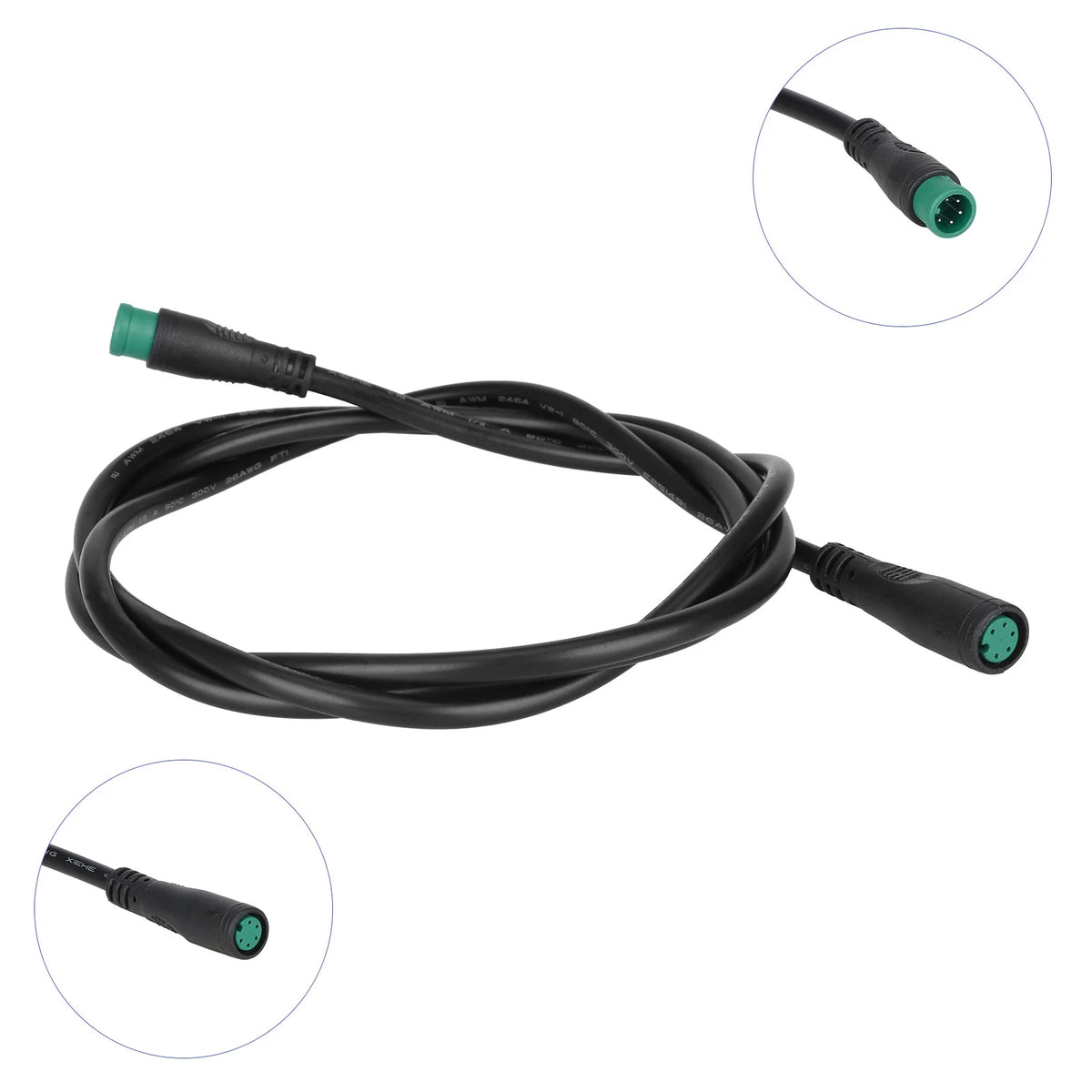 Câble d'extension noir avec connecteurs étanches M8 vert à 5 broches mâle et femelle