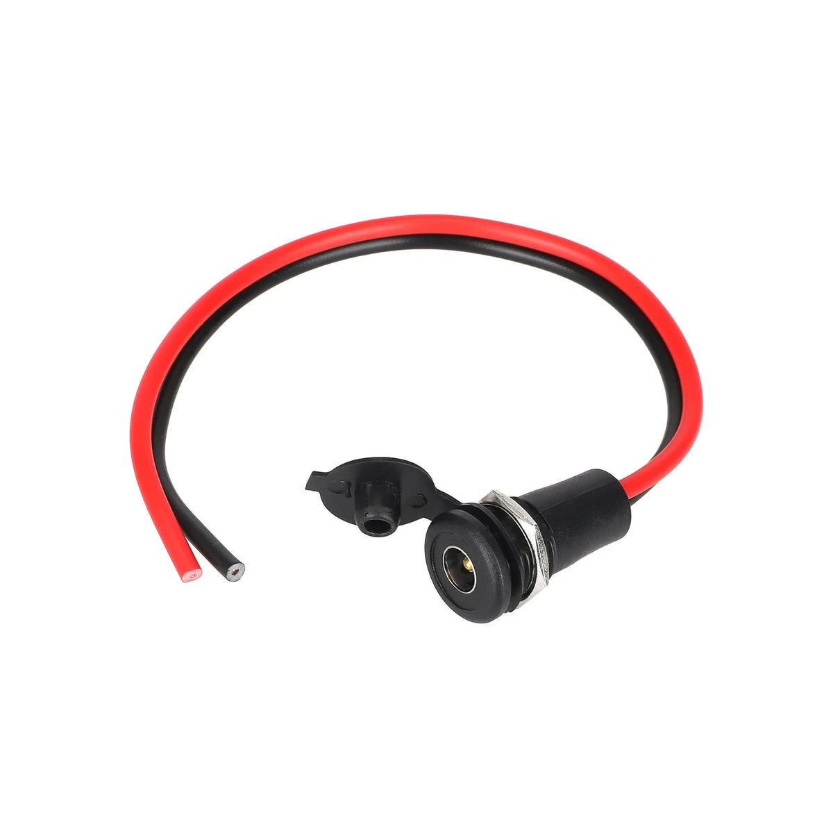 Port de charge DC5.5x2.1 mm avec câble rouge et noir et capuchon de protection en plastique