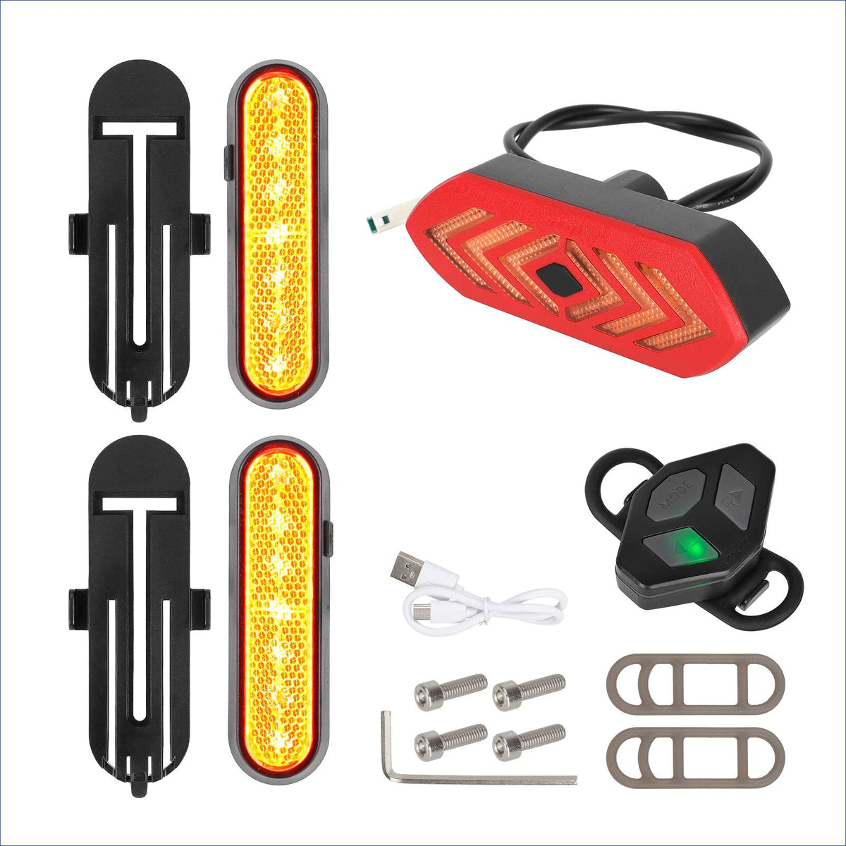 Kit complet de clignotants rechargeables, feu arrière, télécommande sans fil et accessoires de fixation