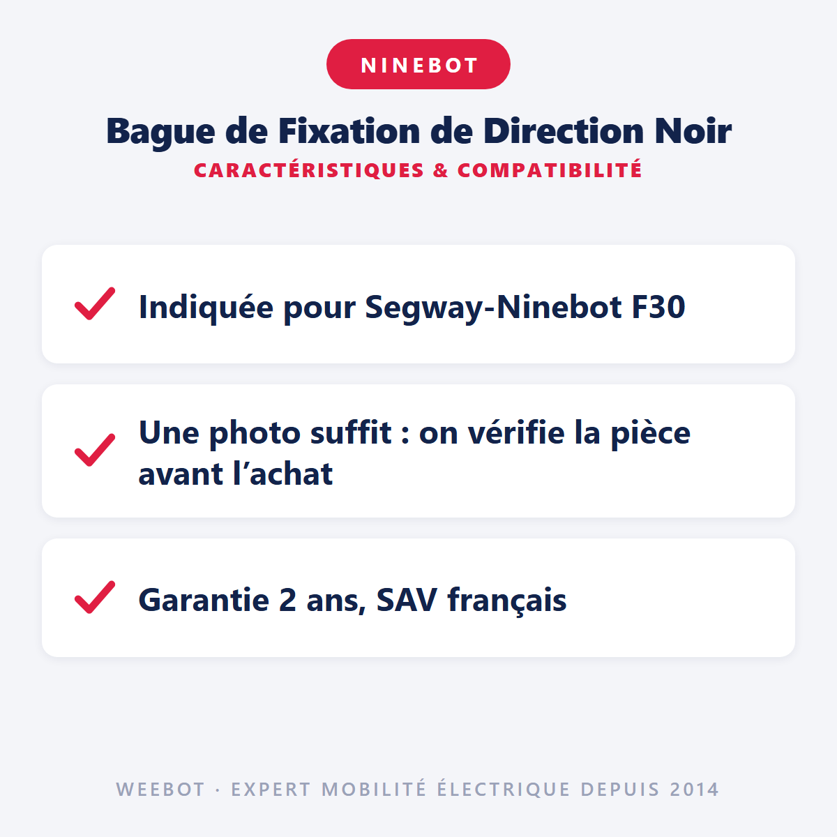 Bague de Fixation de Direction Noir : caractéristiques et compatibilité