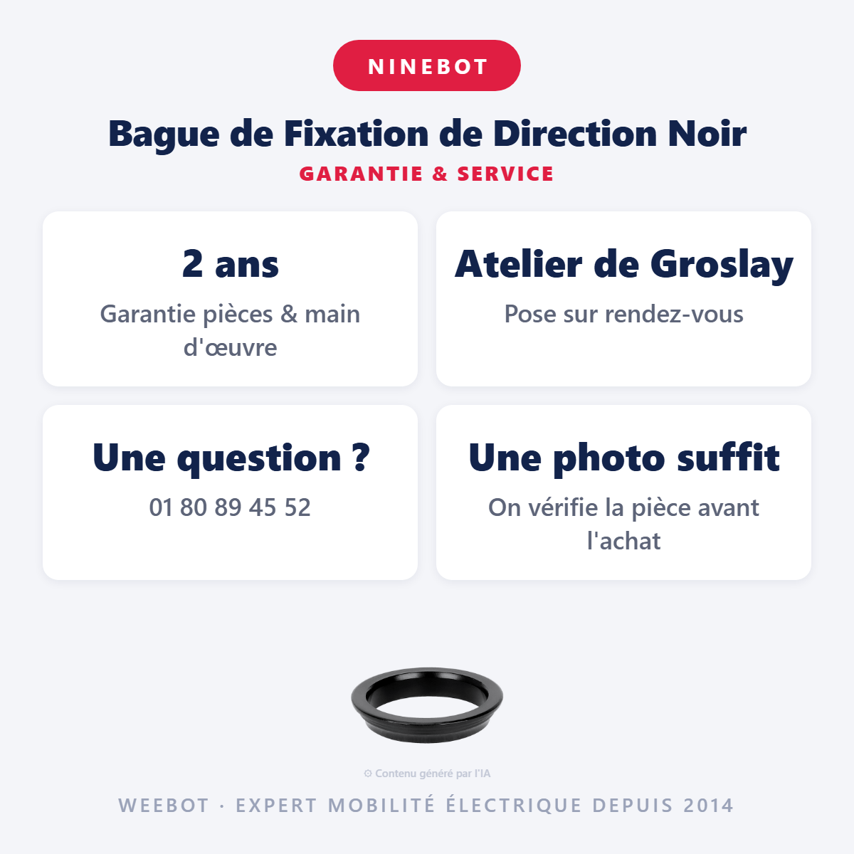 Bague de Fixation de Direction Noir : garantie 2 ans et service après-vente