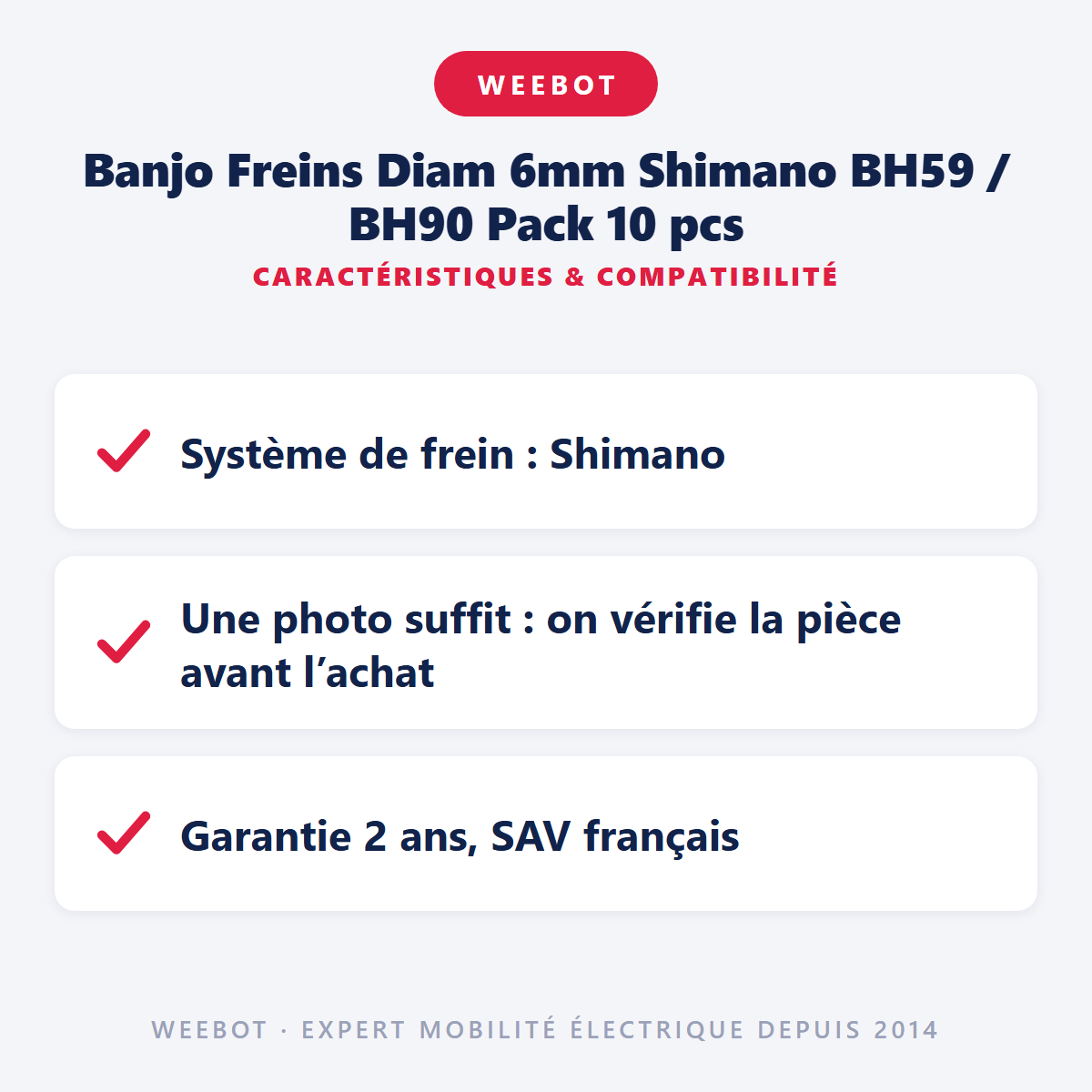 Banjo Freins Diam 6mm Shimano BH59 / BH90 Pack 10 pcs pour Trottinette Électrique - Weebot