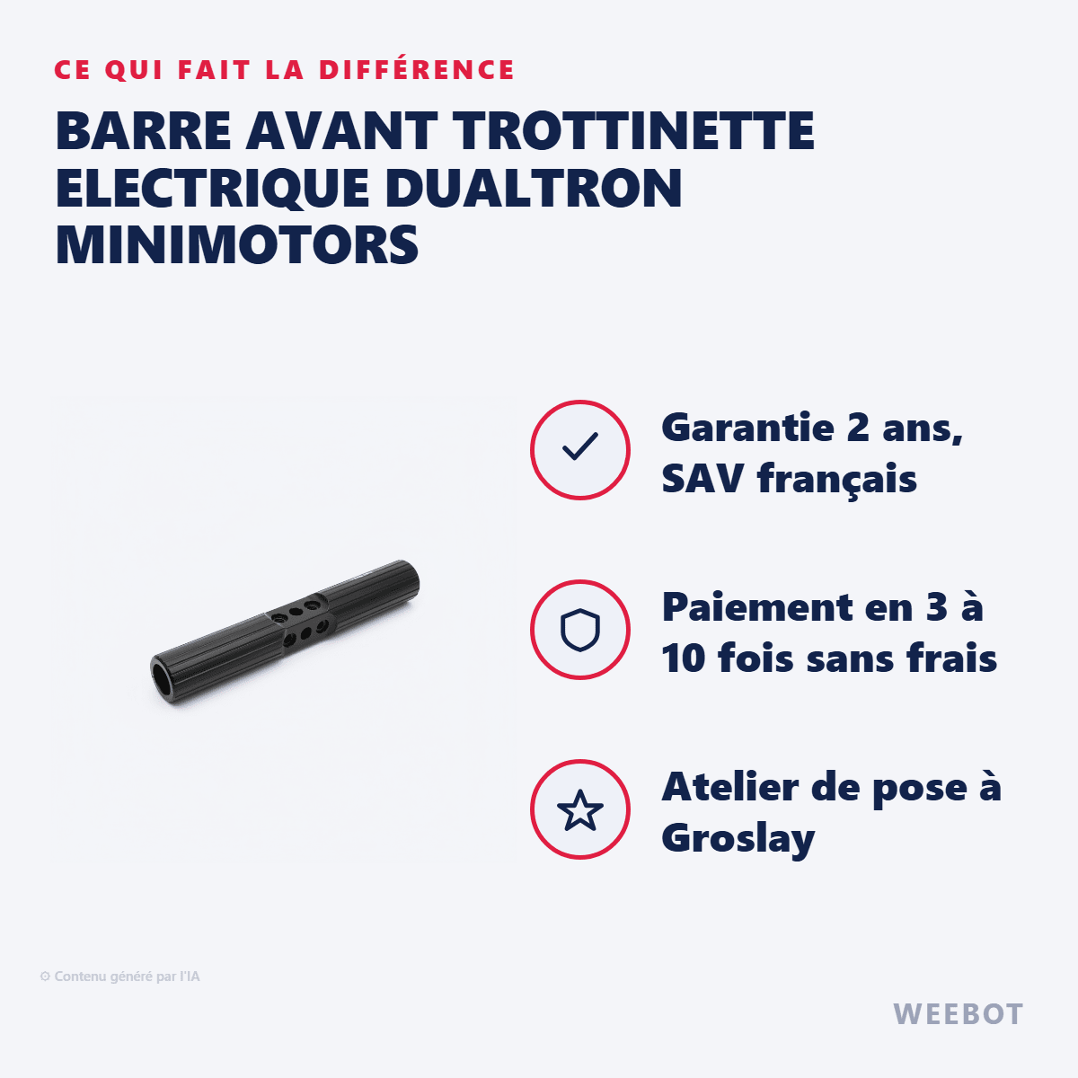 Barre Avant (Fixation Phares) Trottinette Electrique Dualtron Minimotors - Weebot