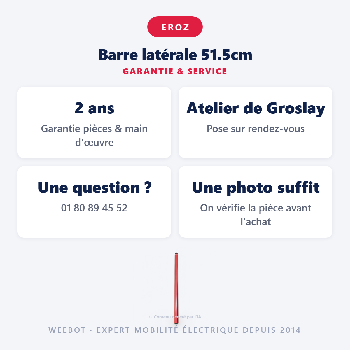 Barre latérale 51.5cm : garantie 2 ans et service après-vente