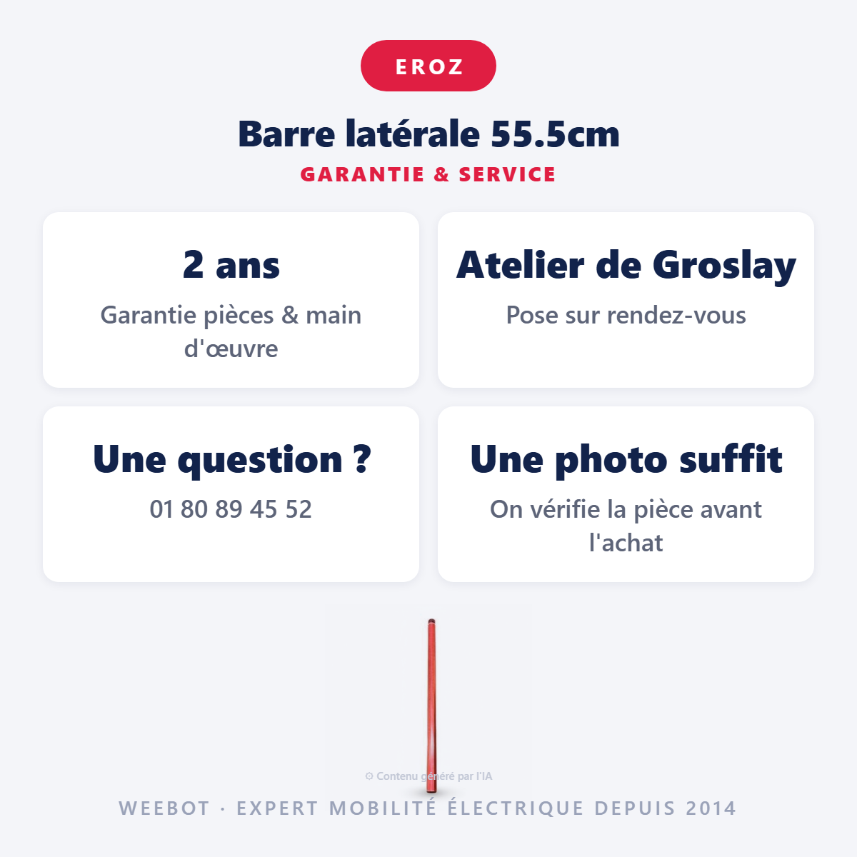 Barre latérale 55.5cm : garantie 2 ans et service après-vente