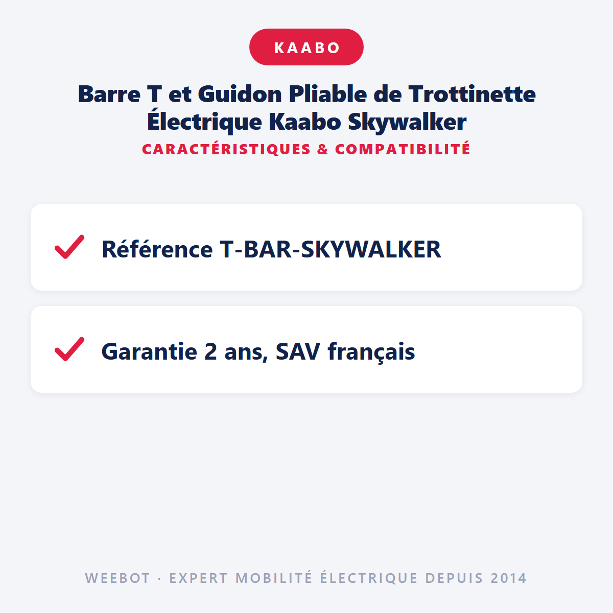 Barre T et Guidon Pliable de Trottinette Électrique Kaabo Skywalker : caractéristiques et compatibilité