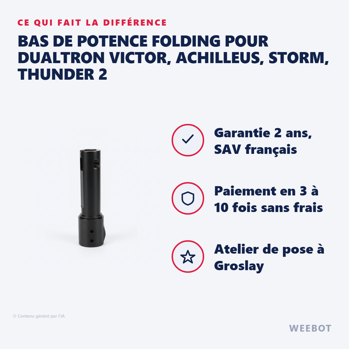 Bas de Potence Folding pour Dualtron Victor, Achilleus, Storm, Thunder 2 : les points forts