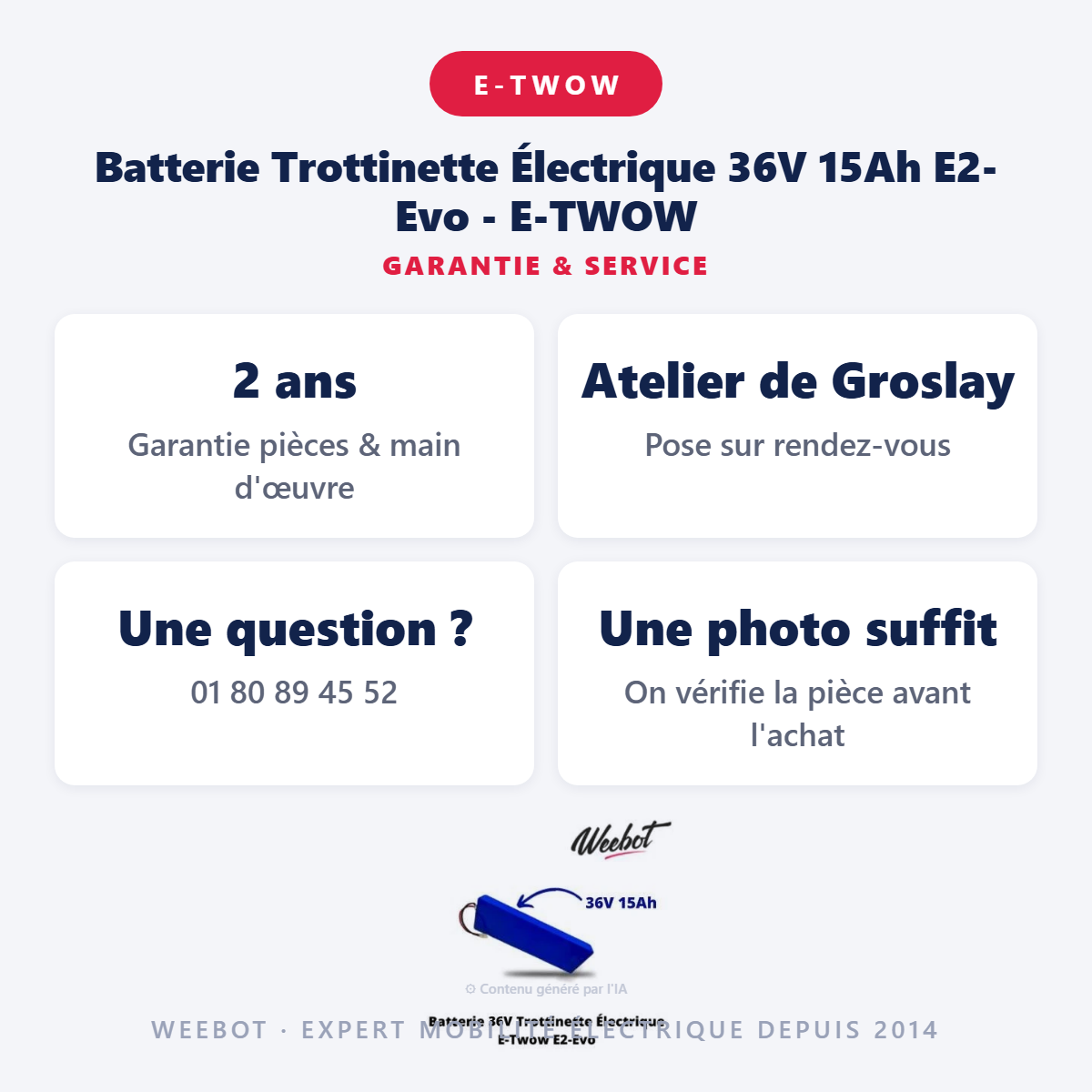 Batterie Trottinette Électrique 36V 15Ah E2-Evo - E-TWOW : garantie 2 ans et service après-vente