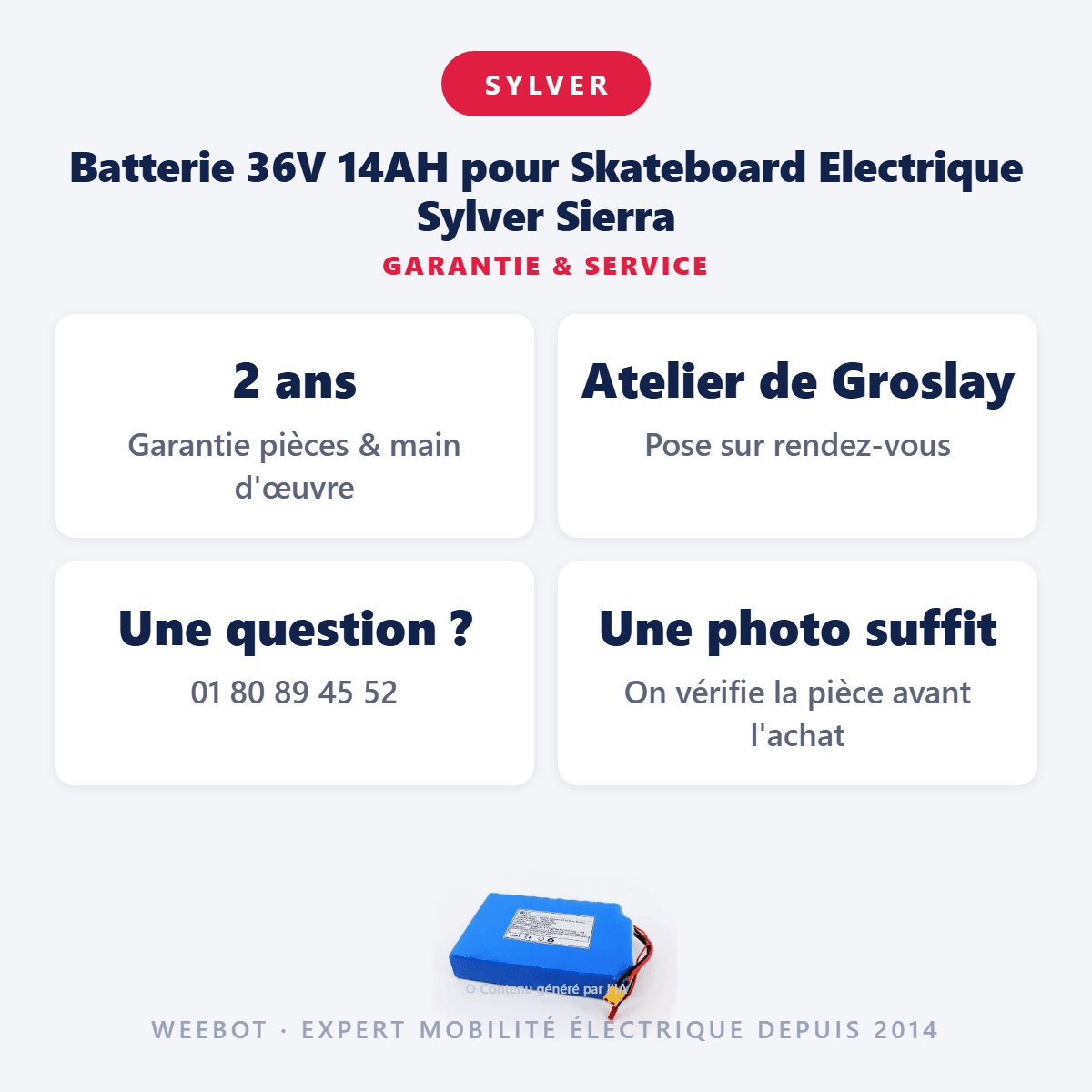 Batterie 36V 14AH pour Skateboard Electrique Sylver Sierra - Weebot