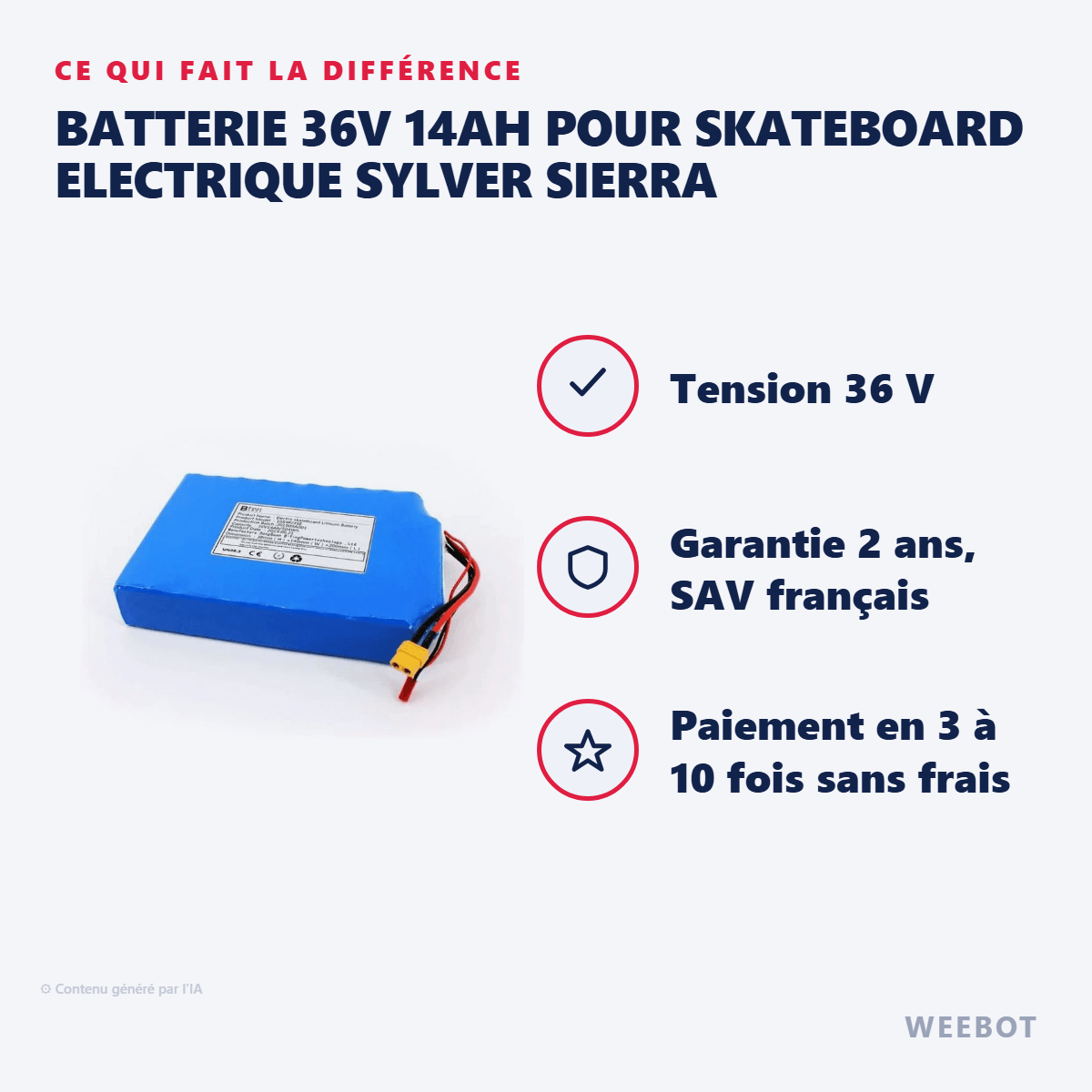 Batterie 36V 14AH pour Skateboard Electrique Sylver Sierra - Weebot