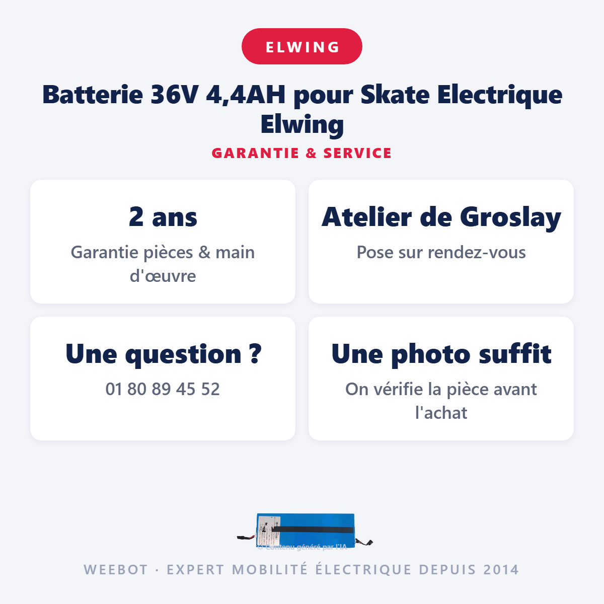 Batterie 36V 4,4AH pour Skate Electrique Elwing : garantie 2 ans et service après-vente