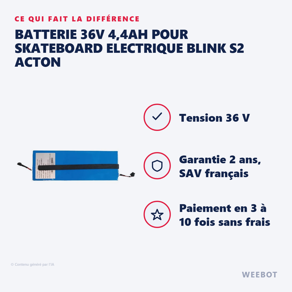 Batterie 36V 4,4AH pour Skateboard Electrique Blink S2 Acton : les points forts