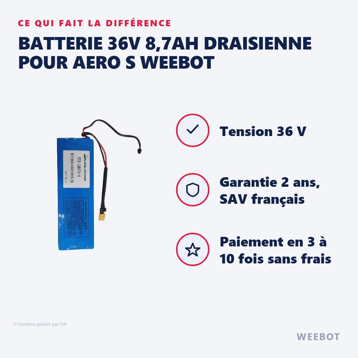 Batterie 36V 8,7AH Draisienne pour Aero S Weebot : les points forts